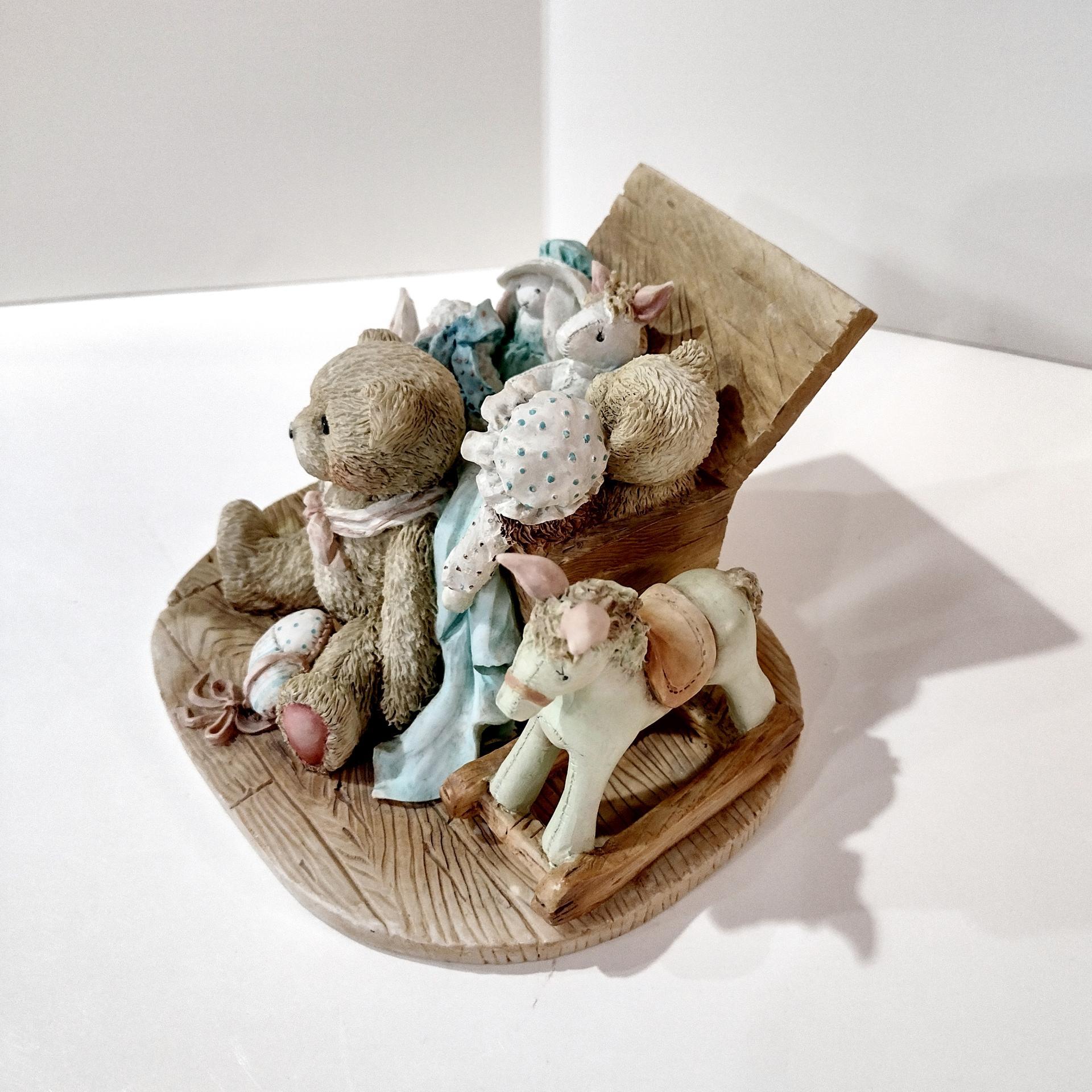 Vintage 1991 Cherished Teddies Christopher Old Friends are the Best Friends, Priscilla Hillman 950483 Enesco Teddy Bear Toy Box Figurine