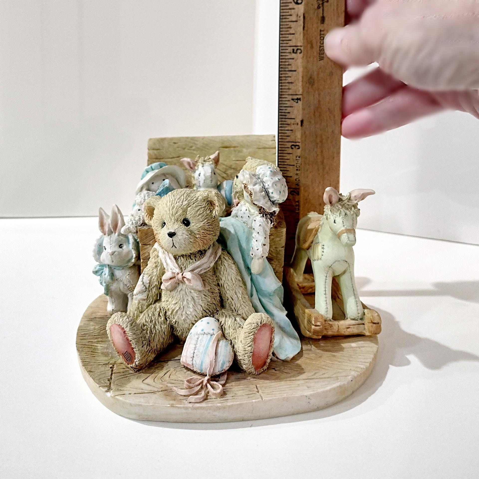Vintage 1991 Cherished Teddies Christopher Old Friends are the Best Friends, Priscilla Hillman 950483 Enesco Teddy Bear Toy Box Figurine