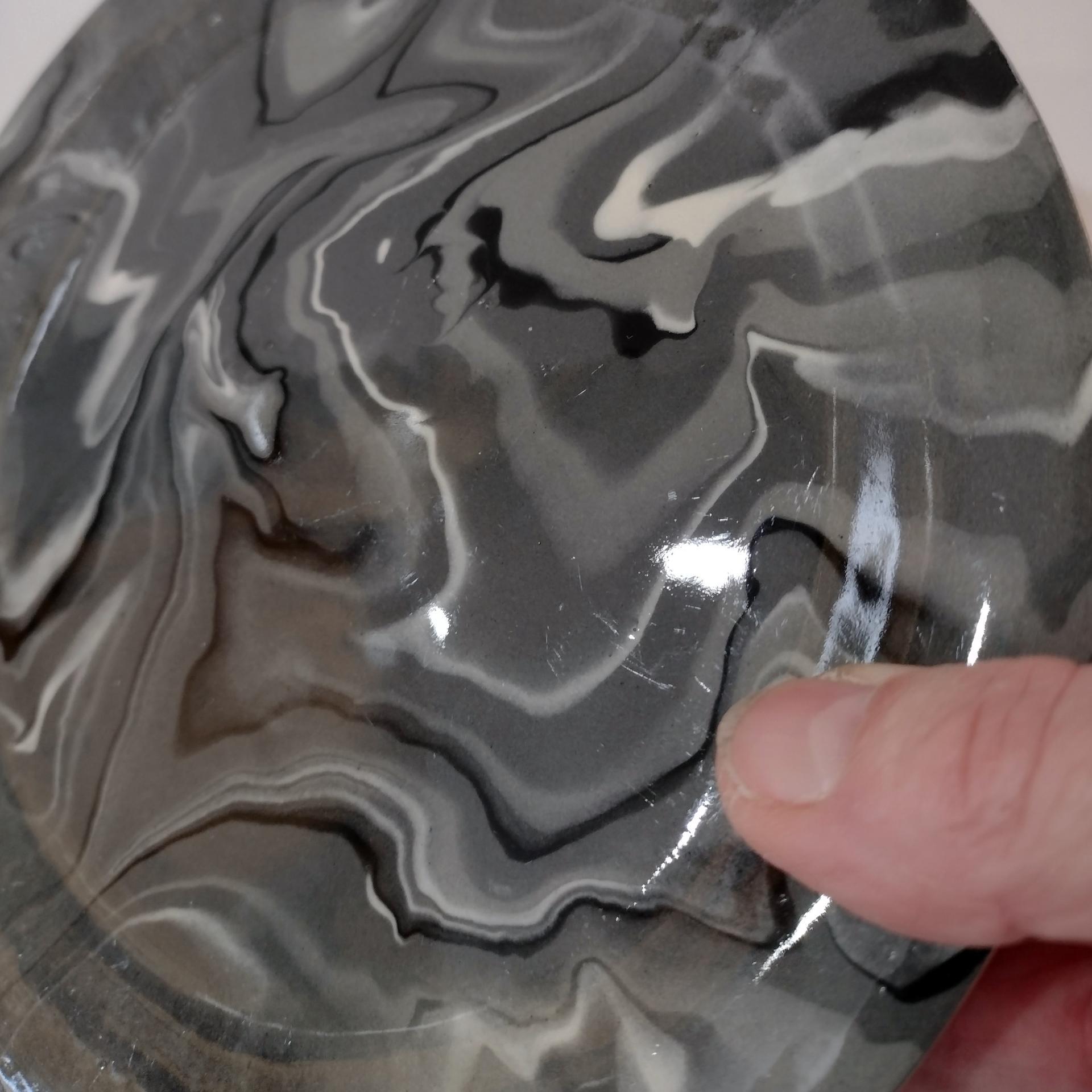 Terrafirma Ellen Evans Signed Studio Pottery Ceramic 7" Plates, Set of Four, Gray/ Black / White Appetizer Snack Plates