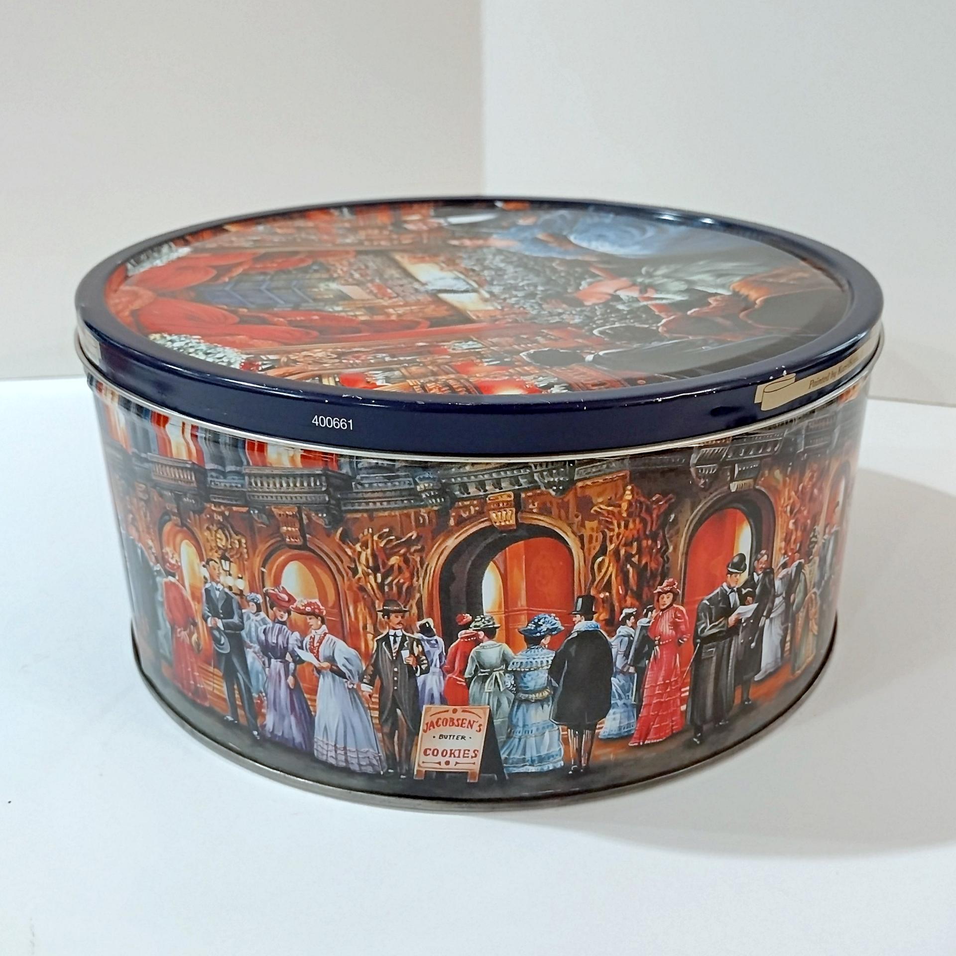 Vintage Jacobsens Bakery Denmark Night at the Opera Large Round Cookie Tin