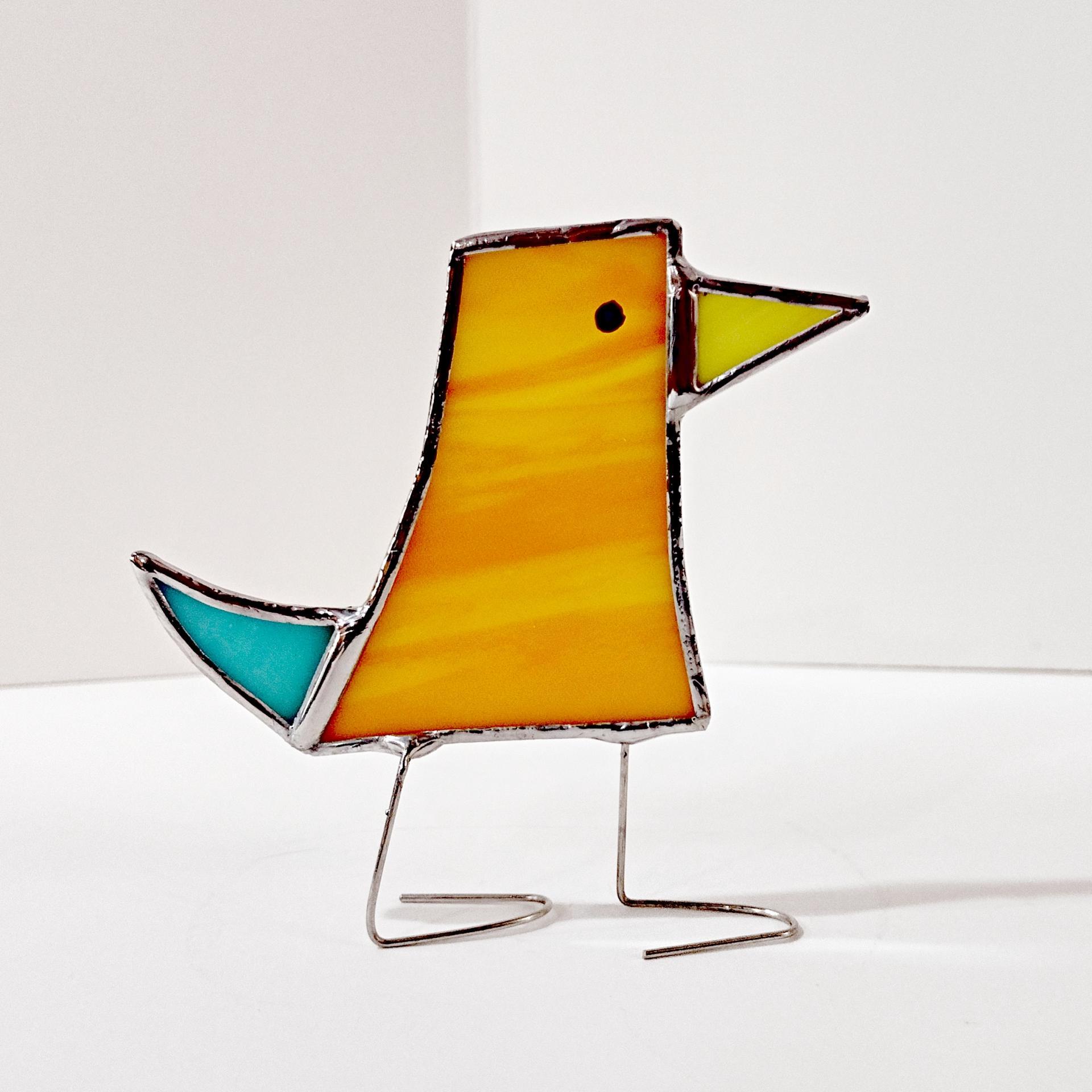 Stained Glass Standing Bird, Funky Orange and Blue Glass Bird Suncatcher, Bird Lover Gift