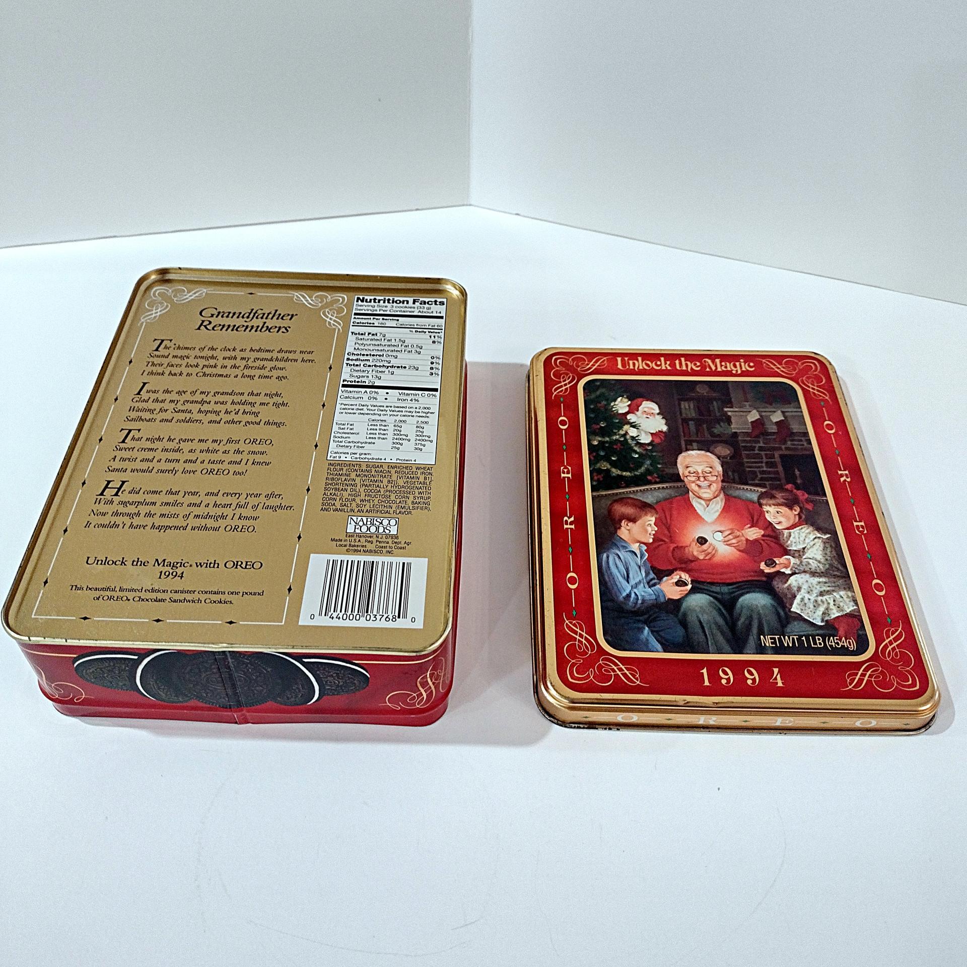 Vintage 1994 Unlock the Magic Oreo Christmas Holiday Tin, Oreo Cookie Collectible Tin Storage Container