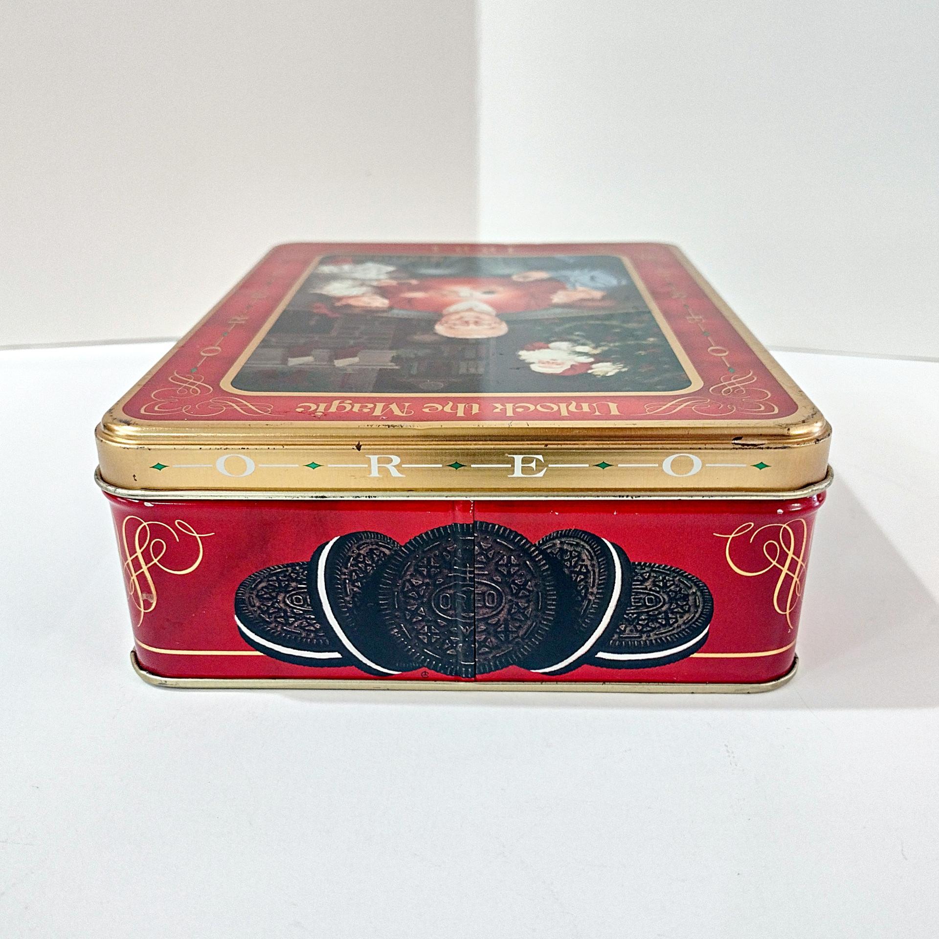 Vintage 1994 Unlock the Magic Oreo Christmas Holiday Tin, Oreo Cookie Collectible Tin Storage Container