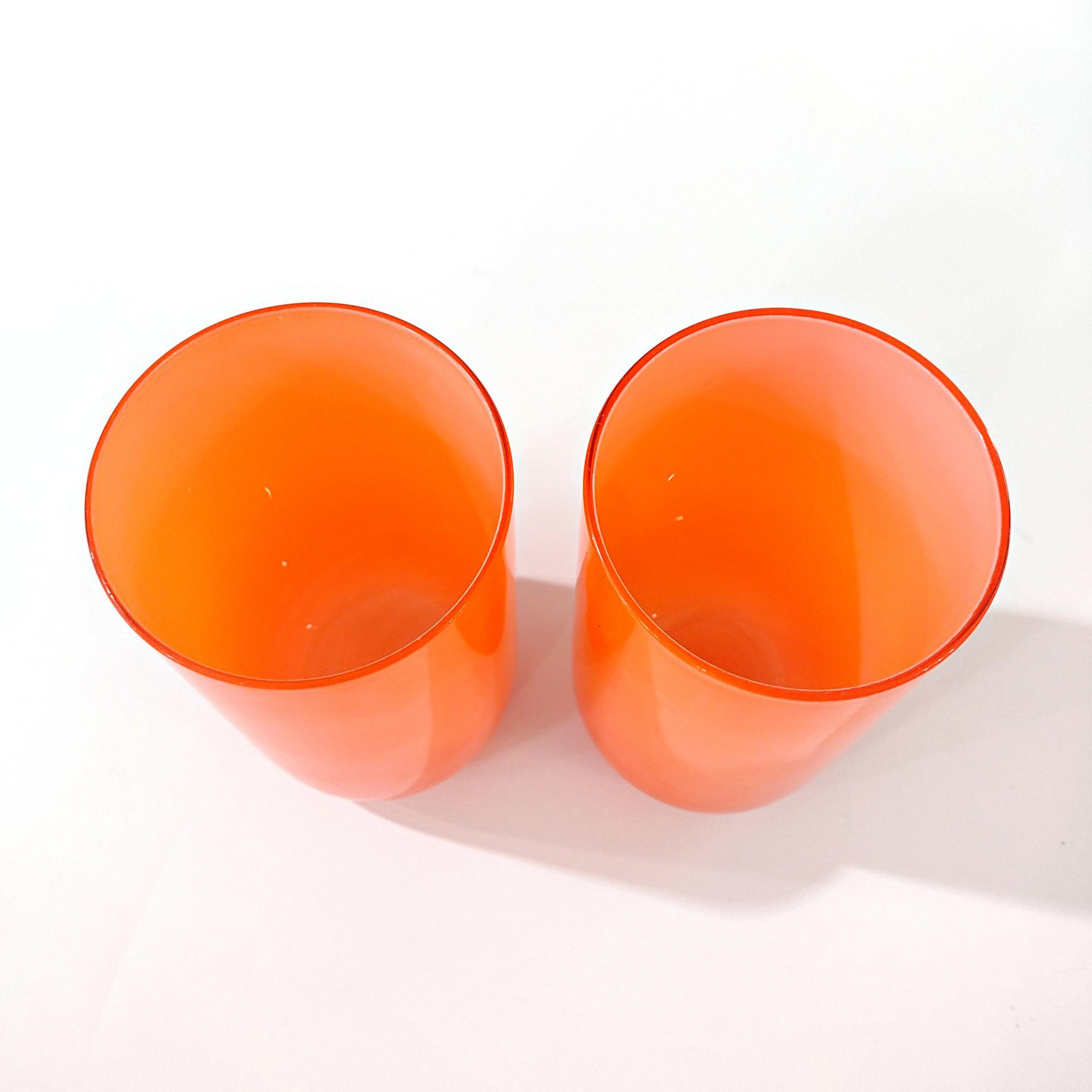 Vintage Orange Hand Blown Cased Glass Tumblers, Set of 2, Orange Highball Cocktail Glasses