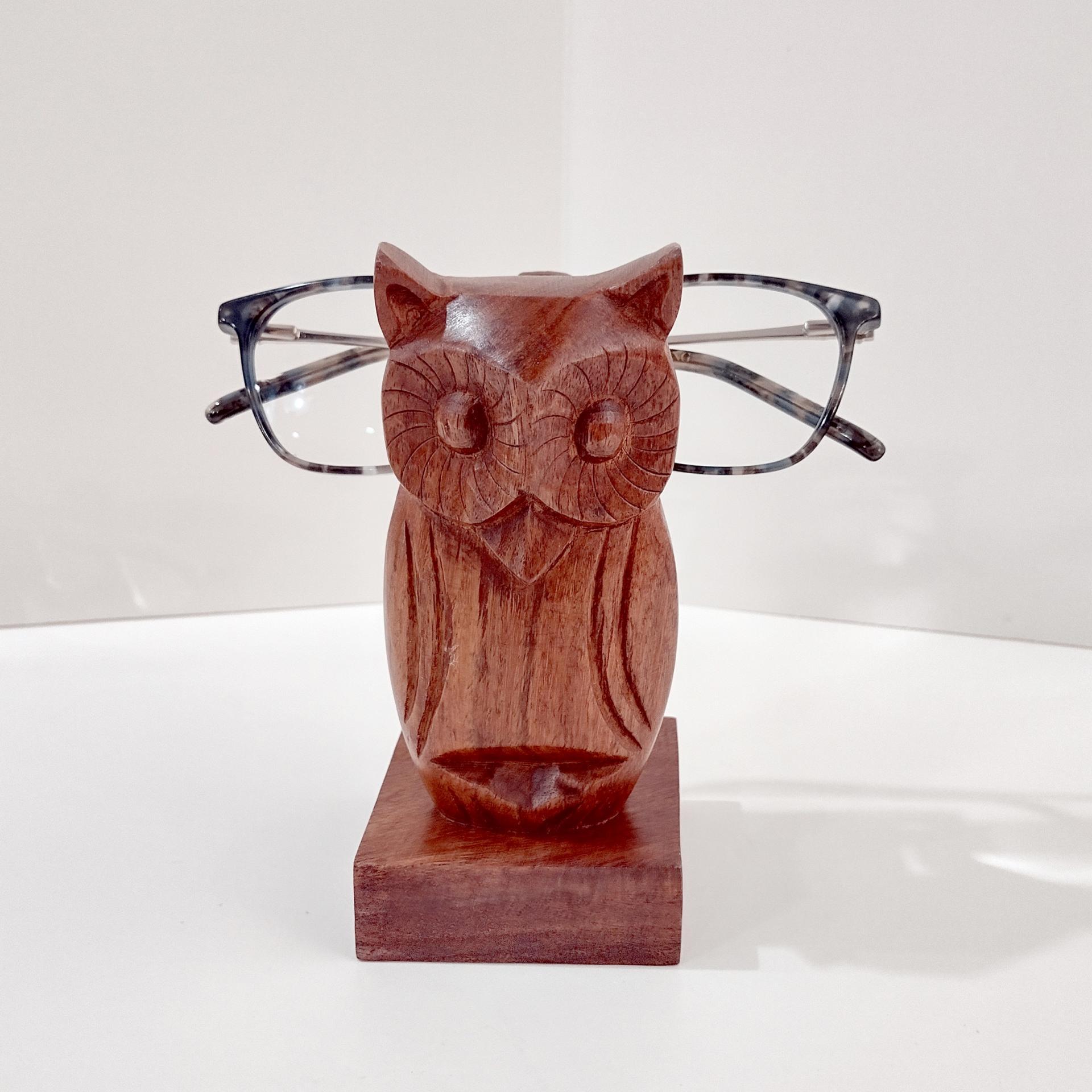 Vintage Hand Carved Wooden Owl Eyeglass Holder, 10000 Villages Wise Eyeglass Holder