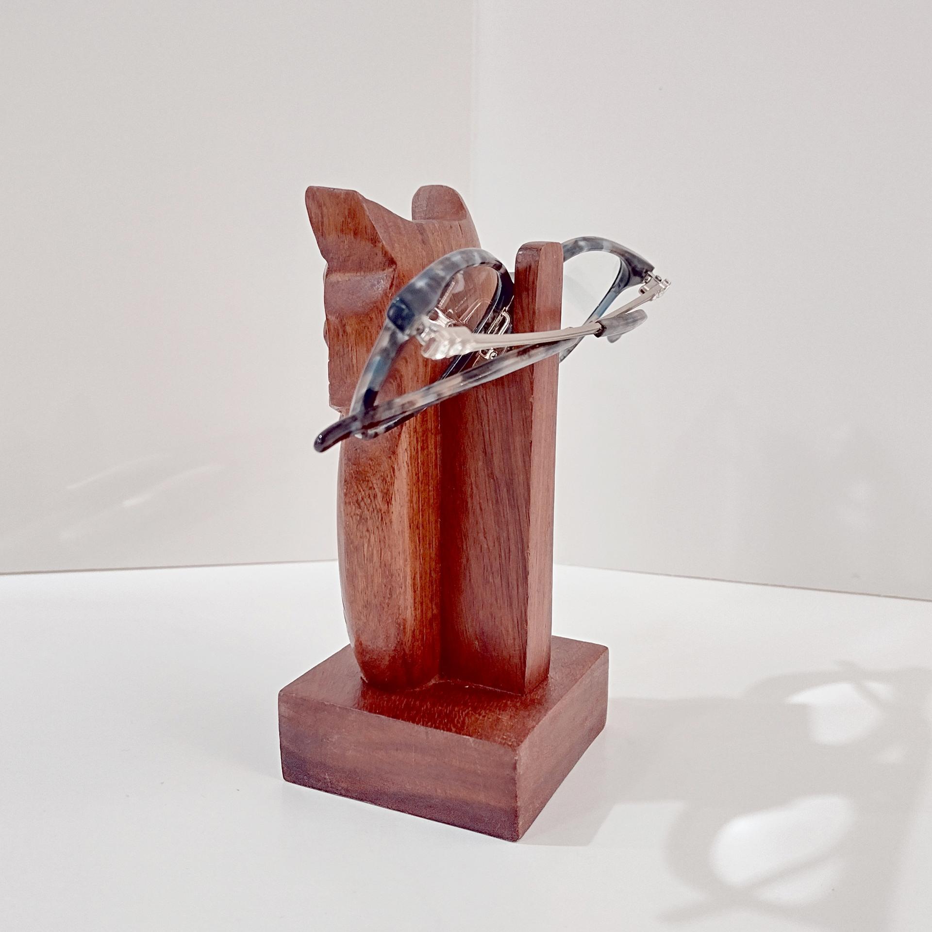 Vintage Hand Carved Wooden Owl Eyeglass Holder, 10000 Villages Wise Eyeglass Holder