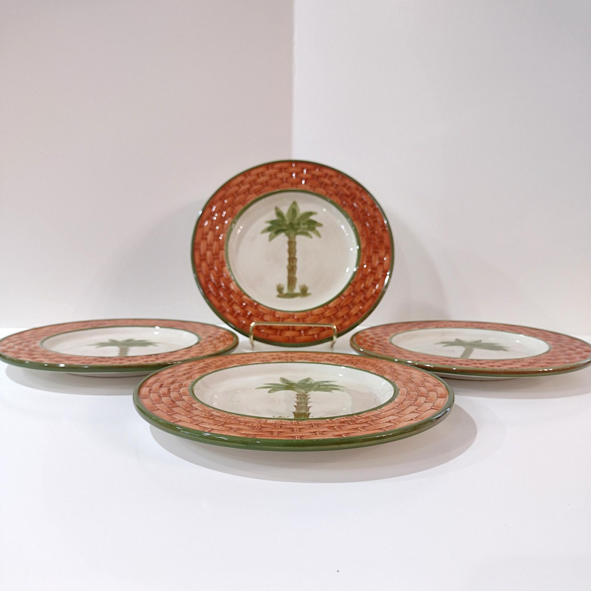 Vintage Nassau Palm Tree Ceramic Salad Appetizer Plates, Set of Four