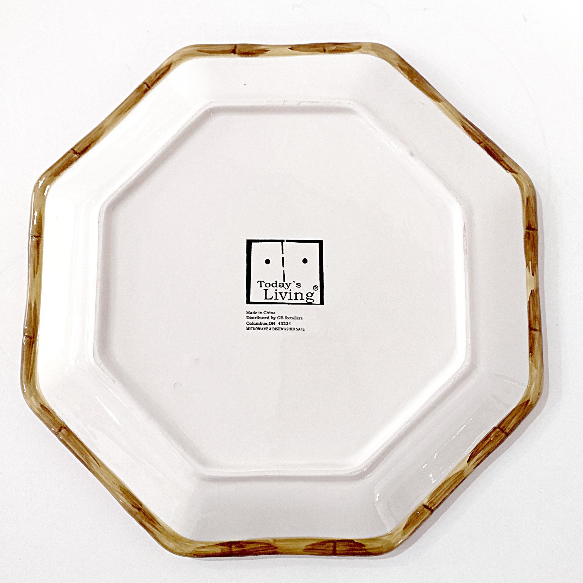 Vintage Octagonal Palm Tree Dinner Plate with Bamboo Edge, Today's Living TOL5 Ceramic Plate