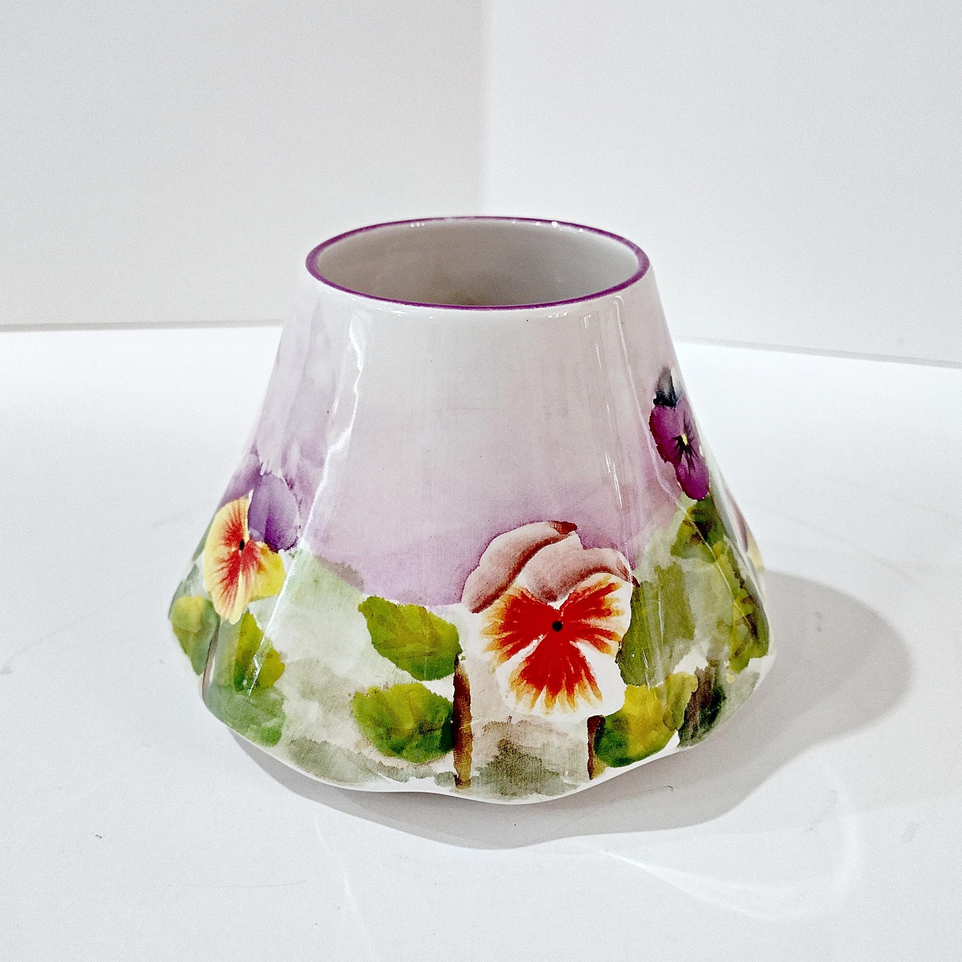 Vintage Pansy Violets Ceramic Jar Candle Shade, Purple, Yellow, Orange, White Floral Candle Topper Accessory