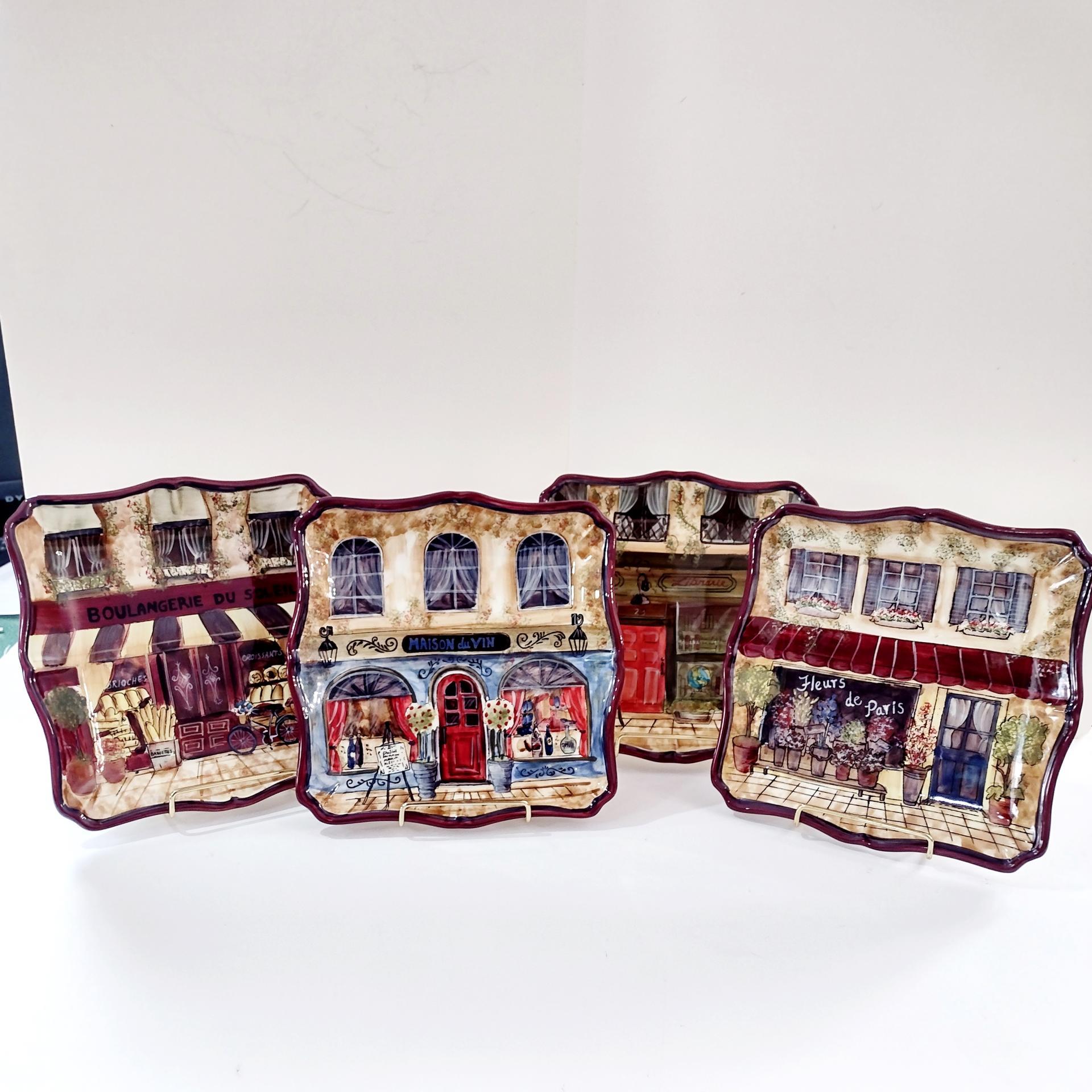 Vintage Kate McRostie Boulevard Square Ceramic Parisian Themed Plates, Set of Four