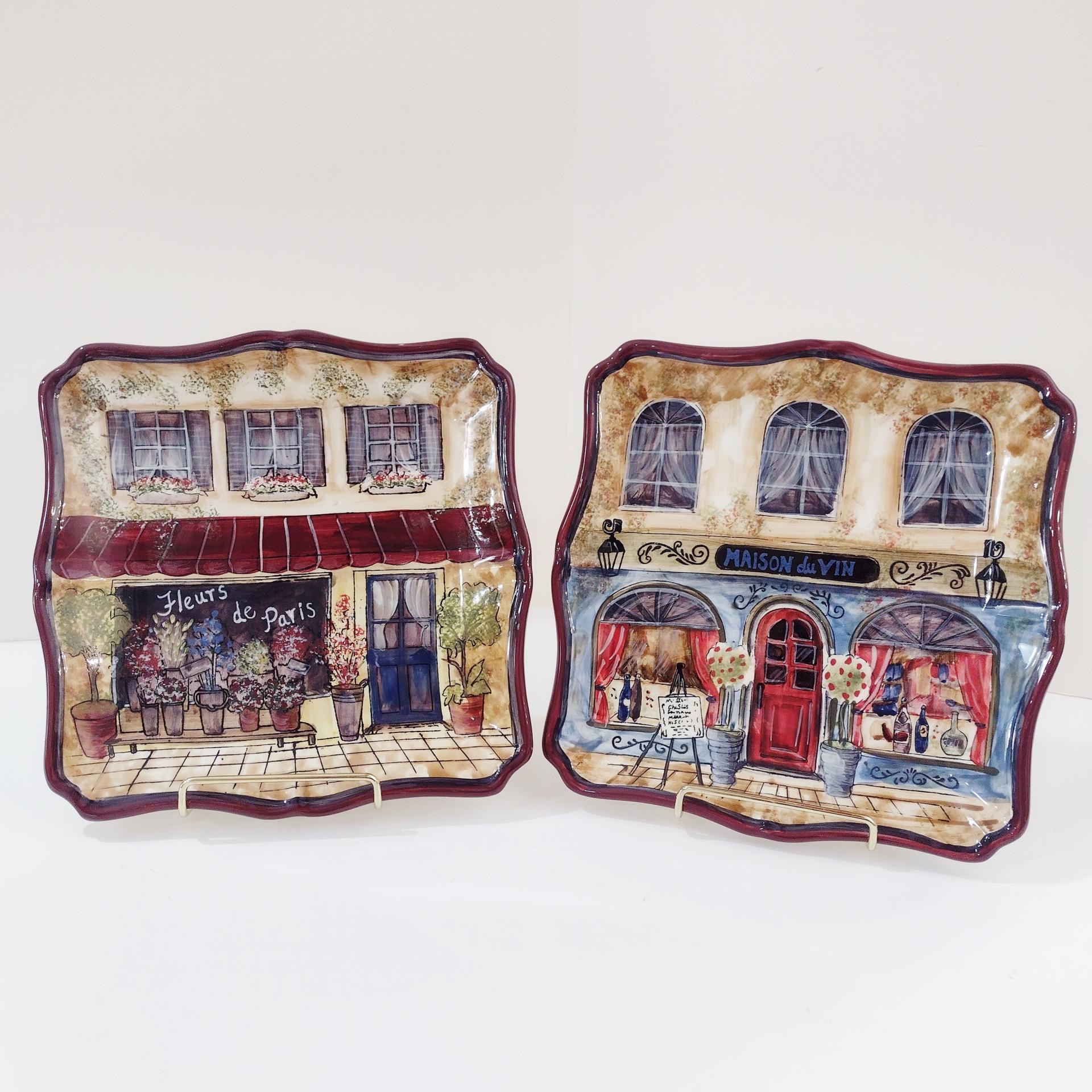 Vintage Kate McRostie Boulevard Square Ceramic Parisian Themed Plates, Set of Four