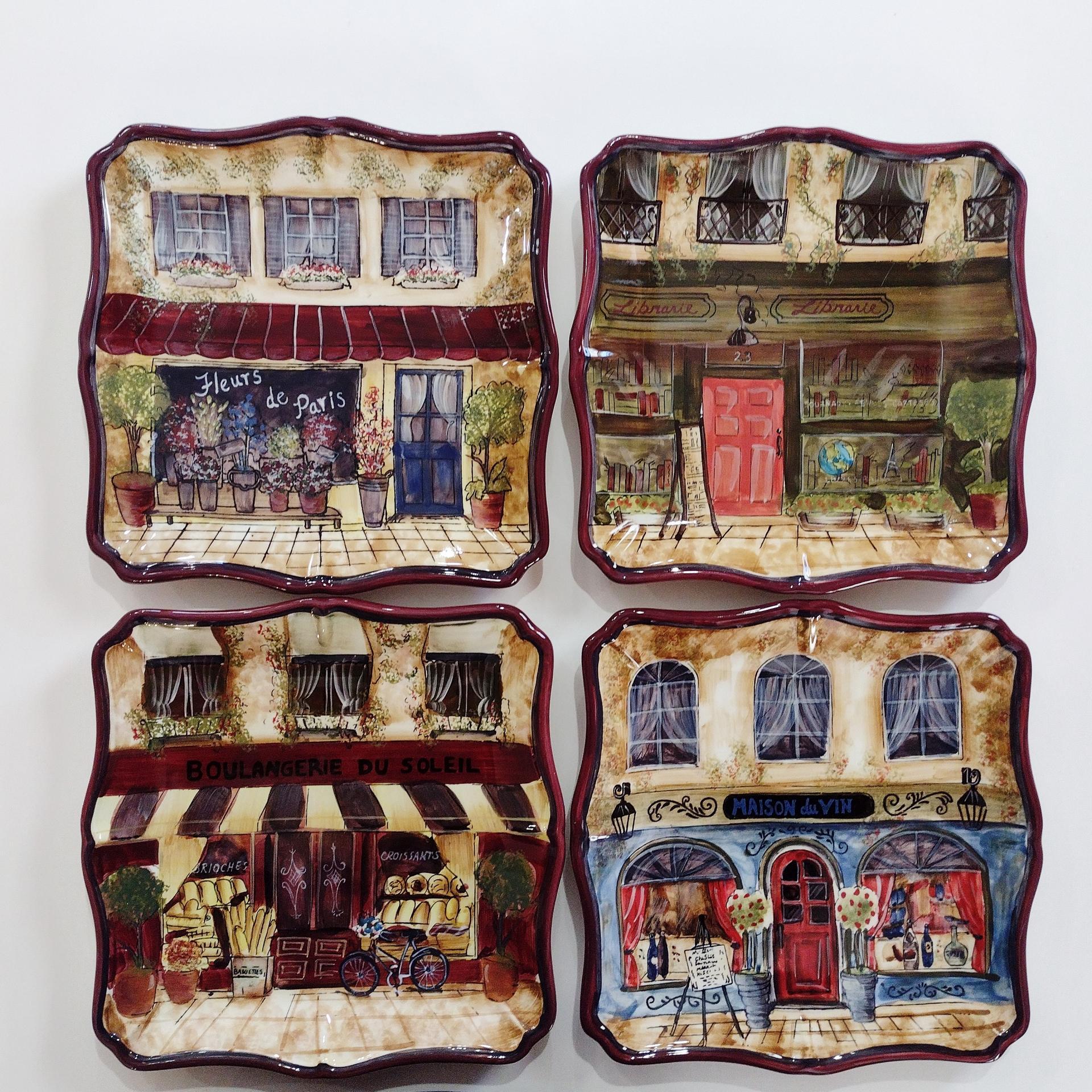 Vintage Kate McRostie Boulevard Square Ceramic Parisian Themed Plates, Set of Four