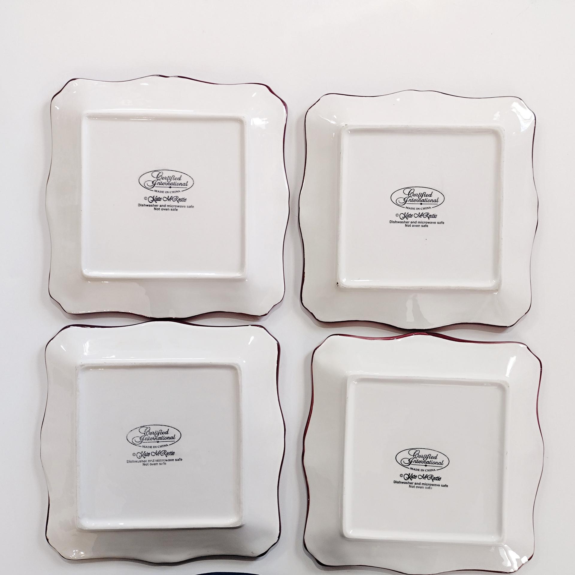 Vintage Kate McRostie Boulevard Square Ceramic Parisian Themed Plates, Set of Four