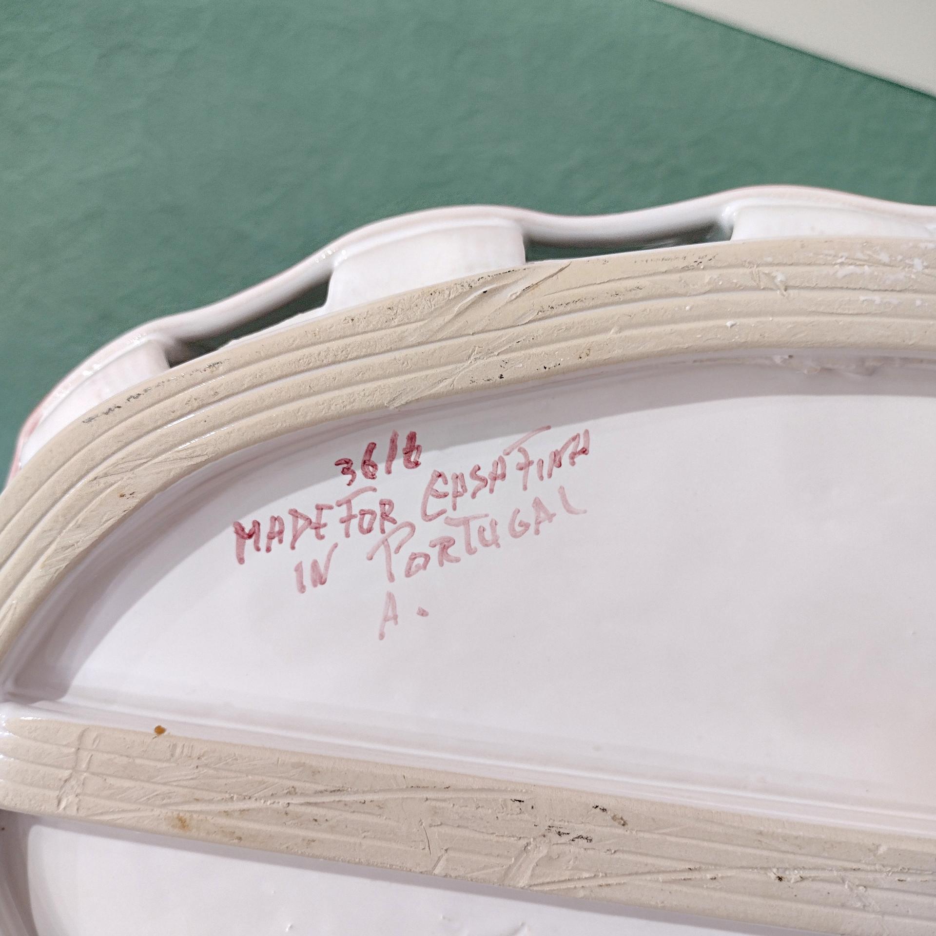 Vintage Ceramic Woven Basket with Pink Band and Bow, Bread Basket, Easter Basket, Decorative Letter Catch All Pottery