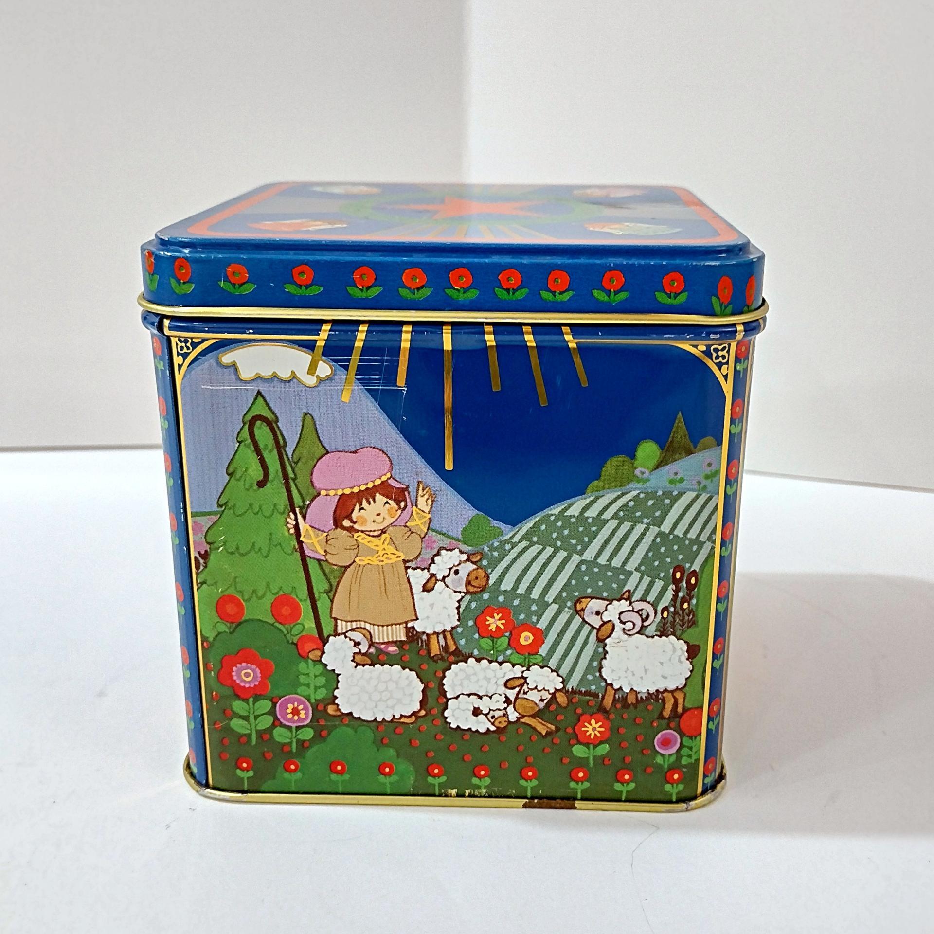 Vintage Hallmark Peace On Earth Square Metal Tin Box Storage Container, Christmas Manger Scene Tin