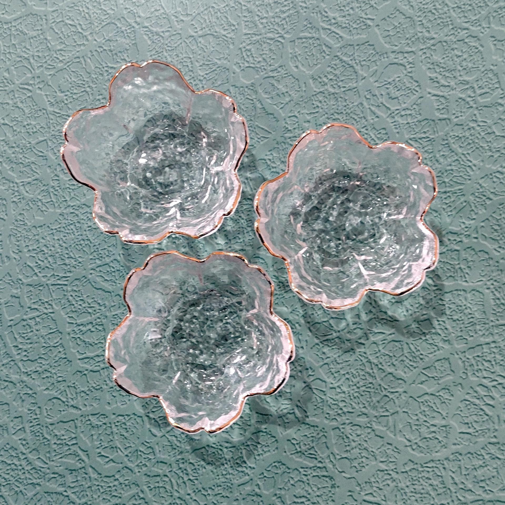 Vintage Flower Petal Mini Sauce Clear Glass Bowls, Set of Three, Small Food Preparation Bowls