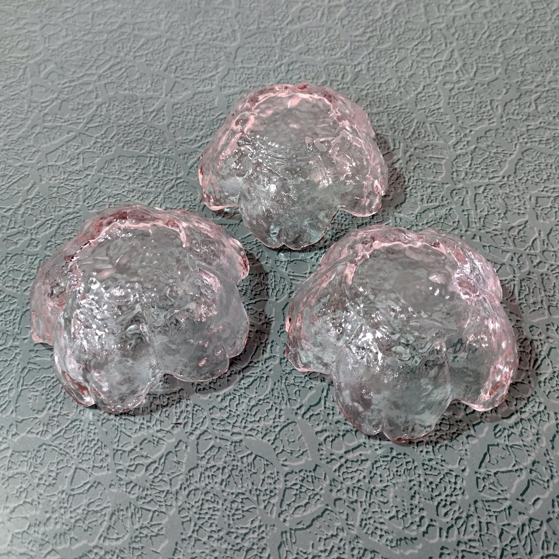 Vintage Flower Petal Mini Sauce Clear Glass Bowls, Set of Three, Small Food Preparation Bowls