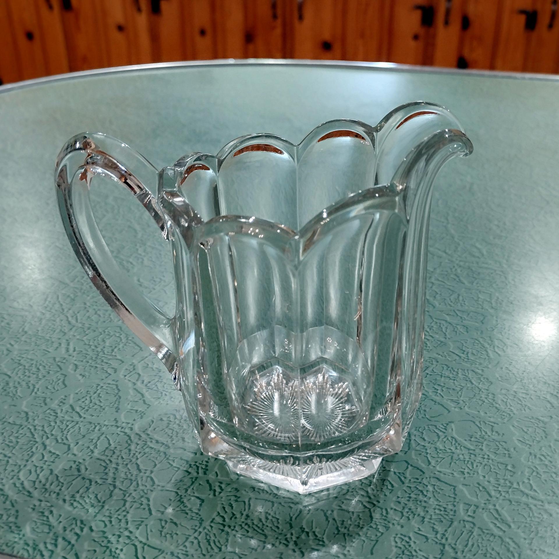 Antique Pressed Glass Creamer Pitcher, UV Reactive Manganese Glass