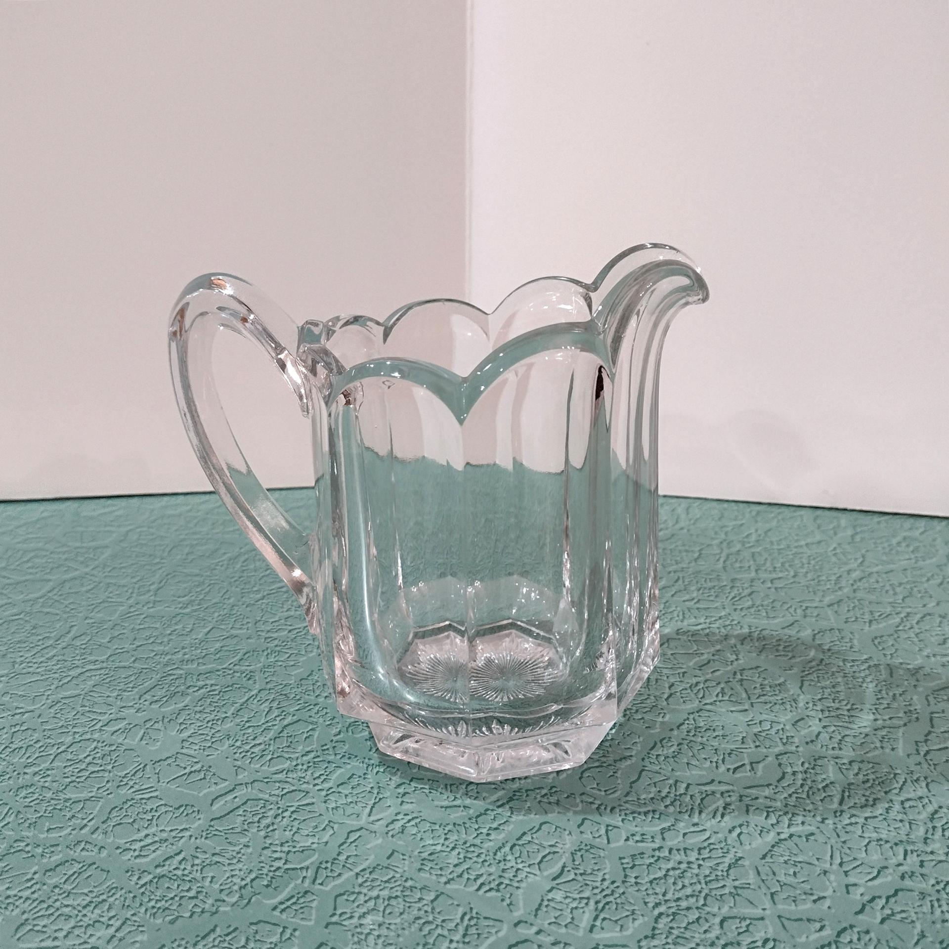 Antique Pressed Glass Creamer Pitcher, UV Reactive Manganese Glass