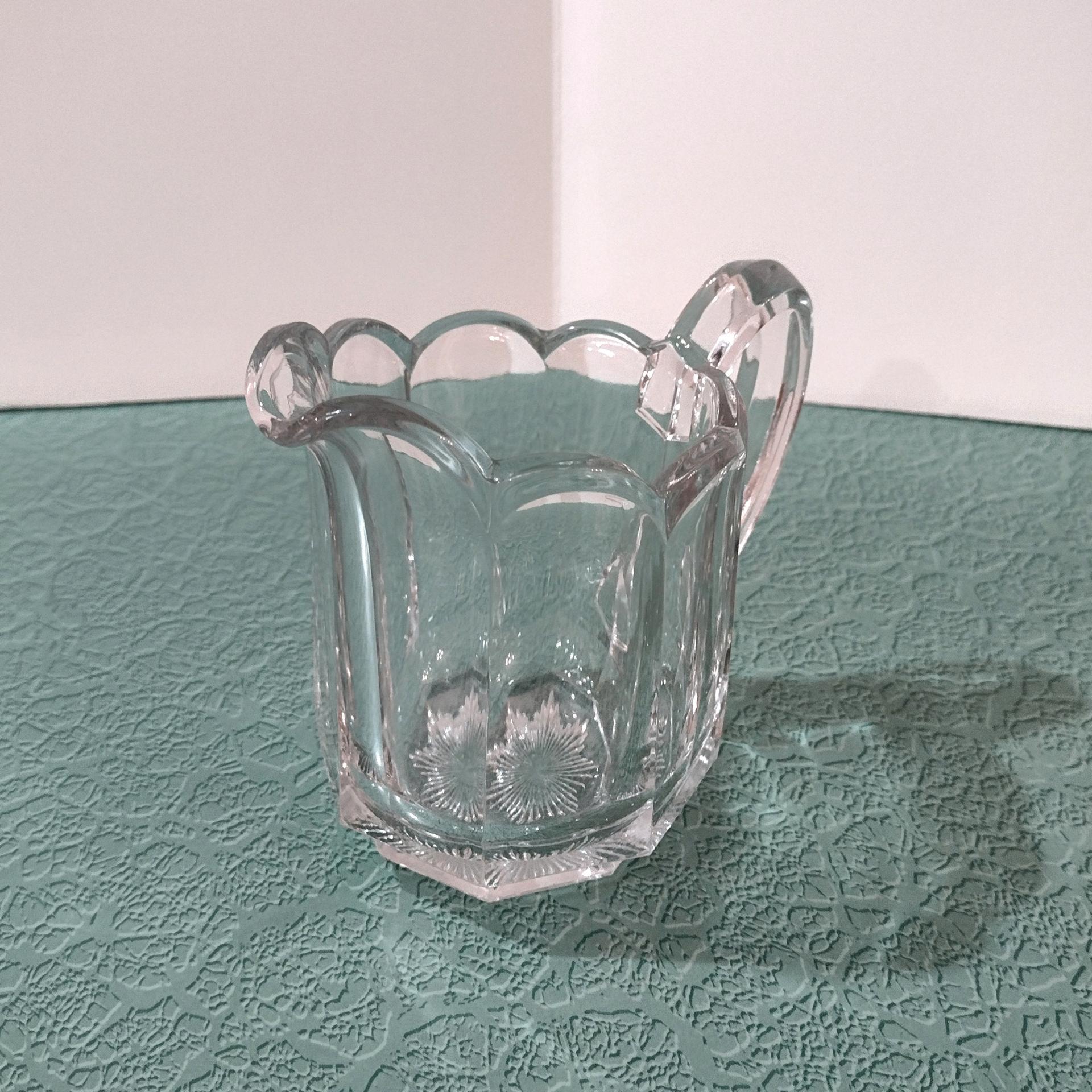 Antique Pressed Glass Creamer Pitcher, UV Reactive Manganese Glass