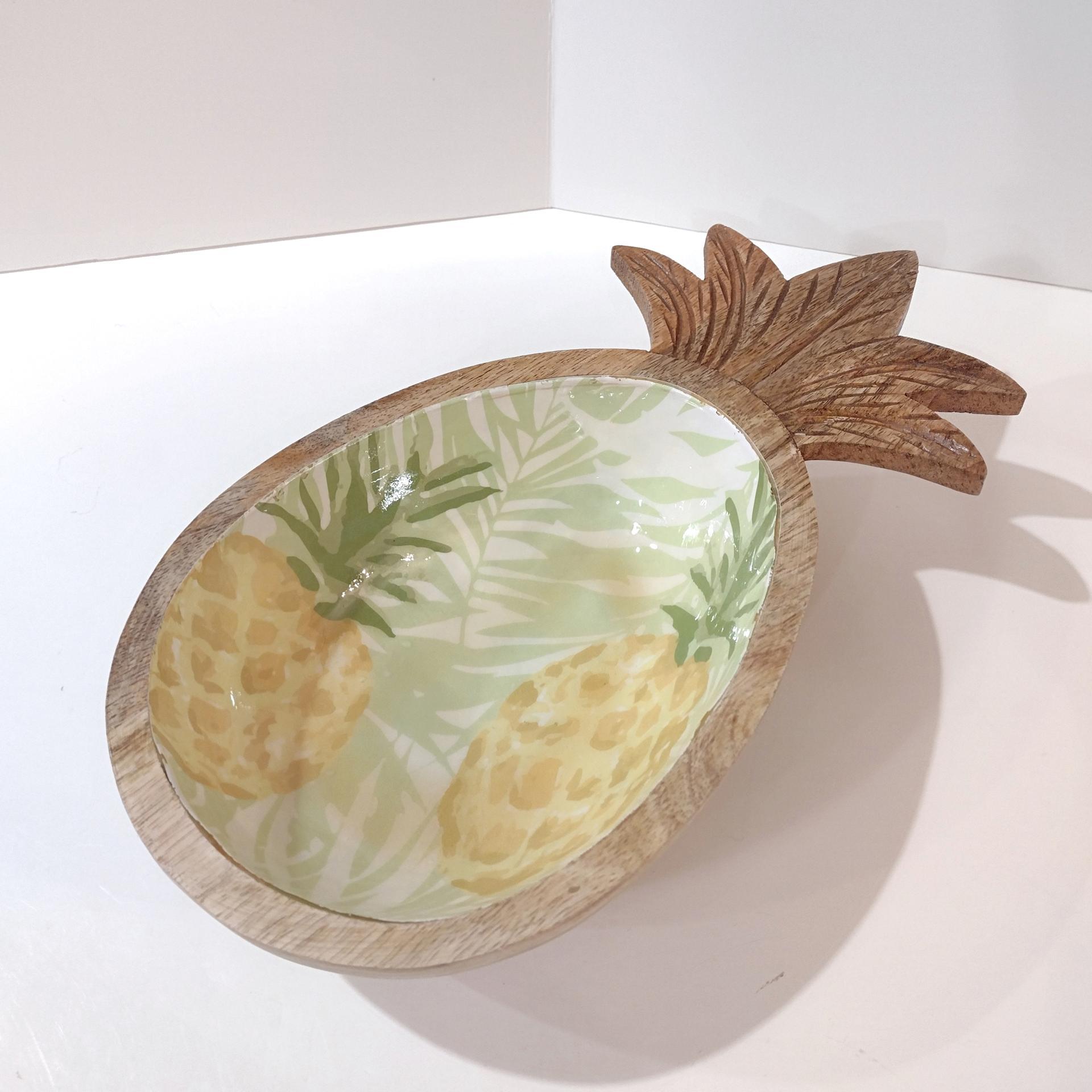 Vintage Wooden Pineapple Serving Bowl, Mango Wood Pineapple Shaped Fruit Centerpiece Bowl