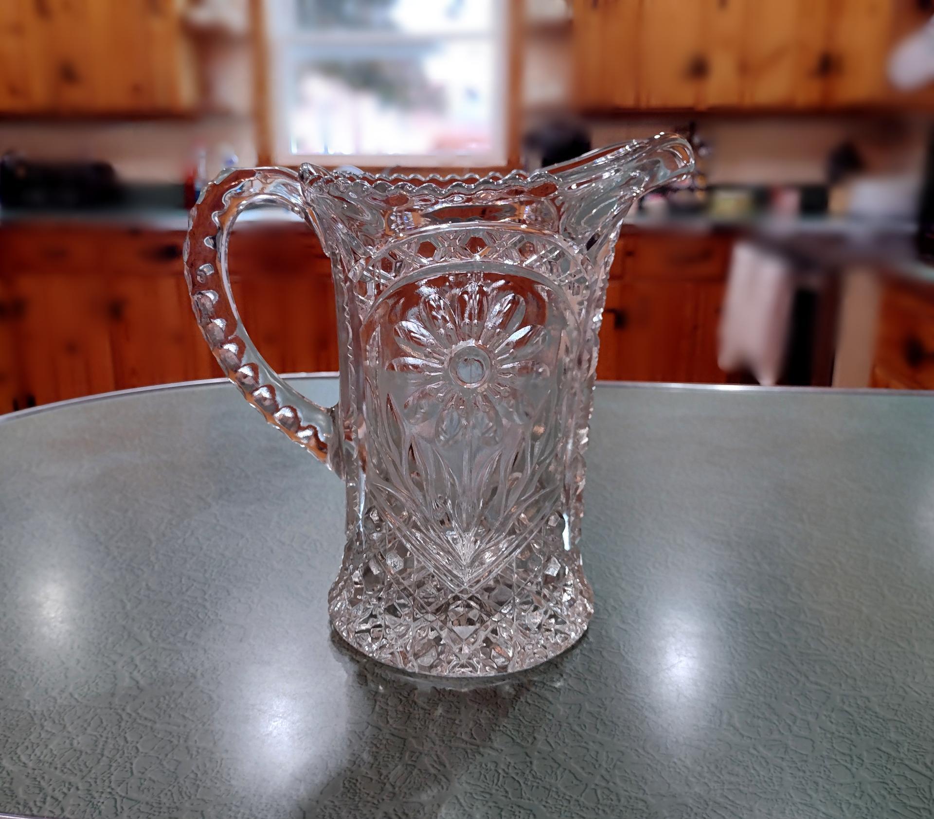 Vintage Clear Pressed Glass Pitcher, Imperial Glass Mayflower 678 Pattern Design, Large 48 Ounce Capacity Pitcher