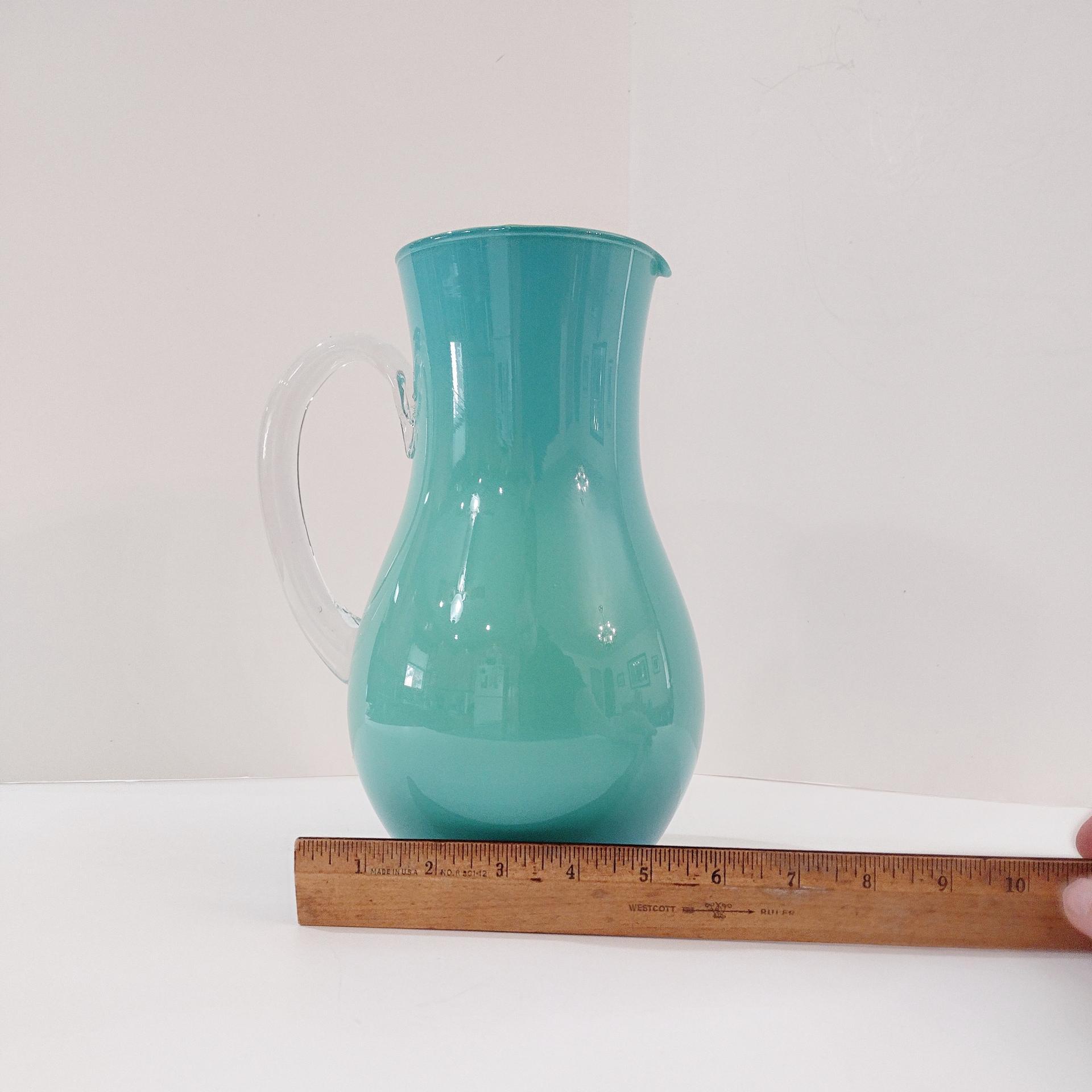 Vintage Blue and Green Cased Blown Glass Pitcher / Vase