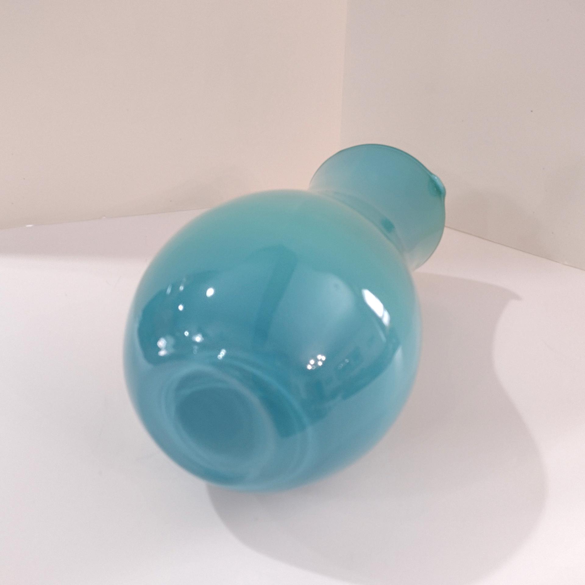Vintage Blue and Green Cased Blown Glass Pitcher / Vase