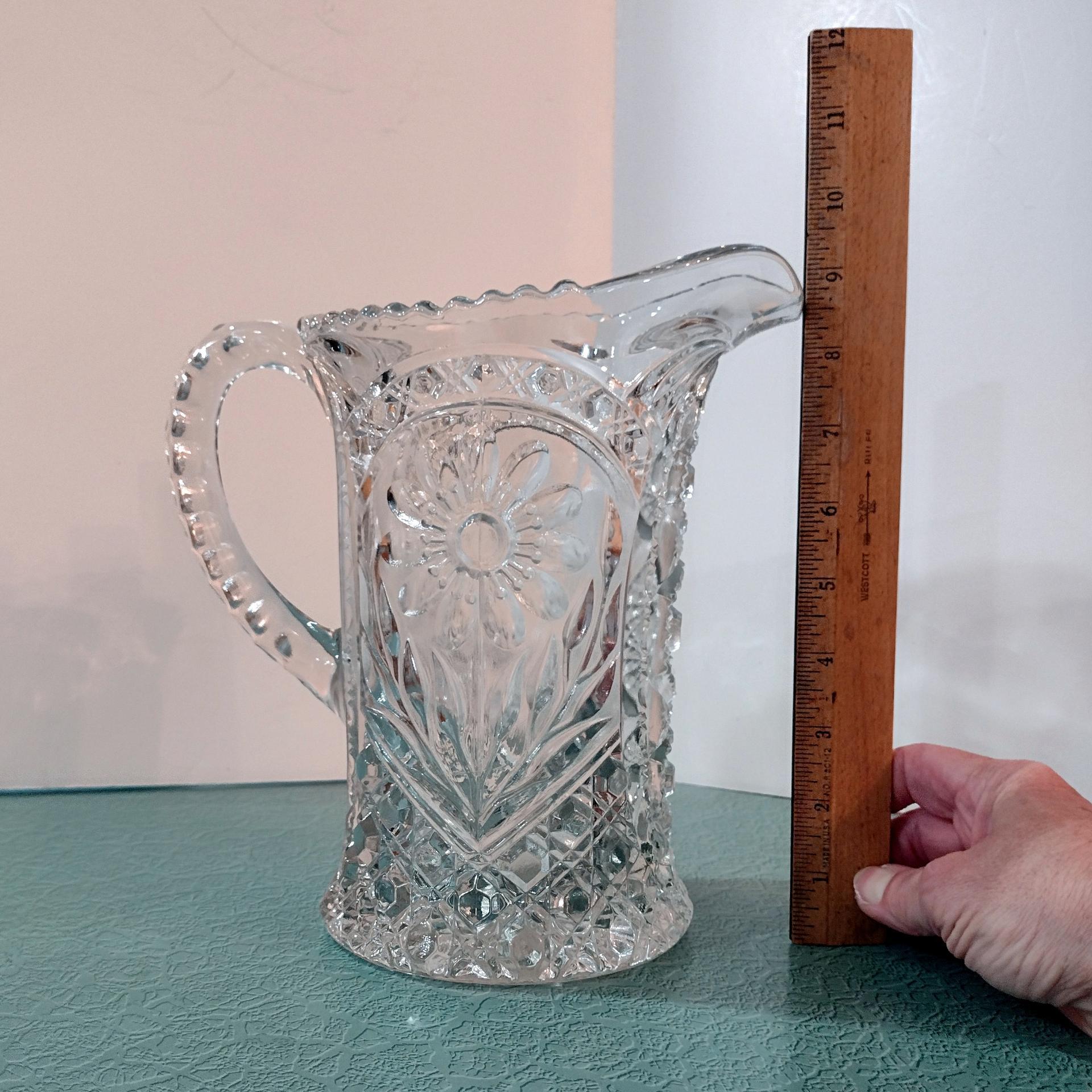 Vintage Clear Pressed Glass Pitcher, Imperial Glass Mayflower 678 Pattern Design, Large 48 Ounce Capacity Pitcher