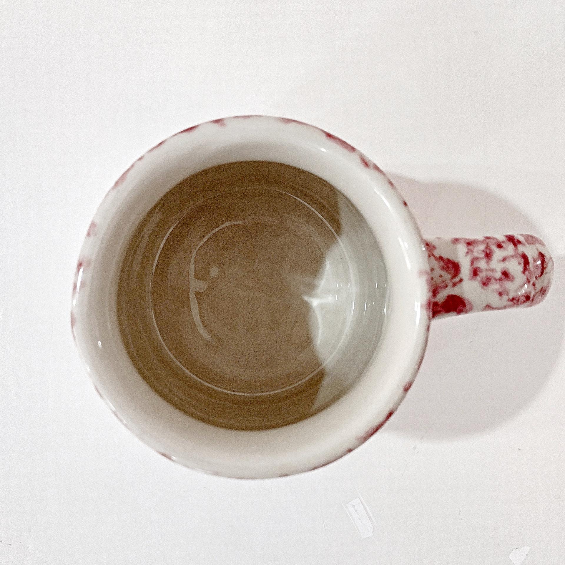 Vintage Pink Spongeware Ceramic Coffee Tea Mug, Workshops of Gerald E Henn Pottery, Roseville Spongeware Pottery