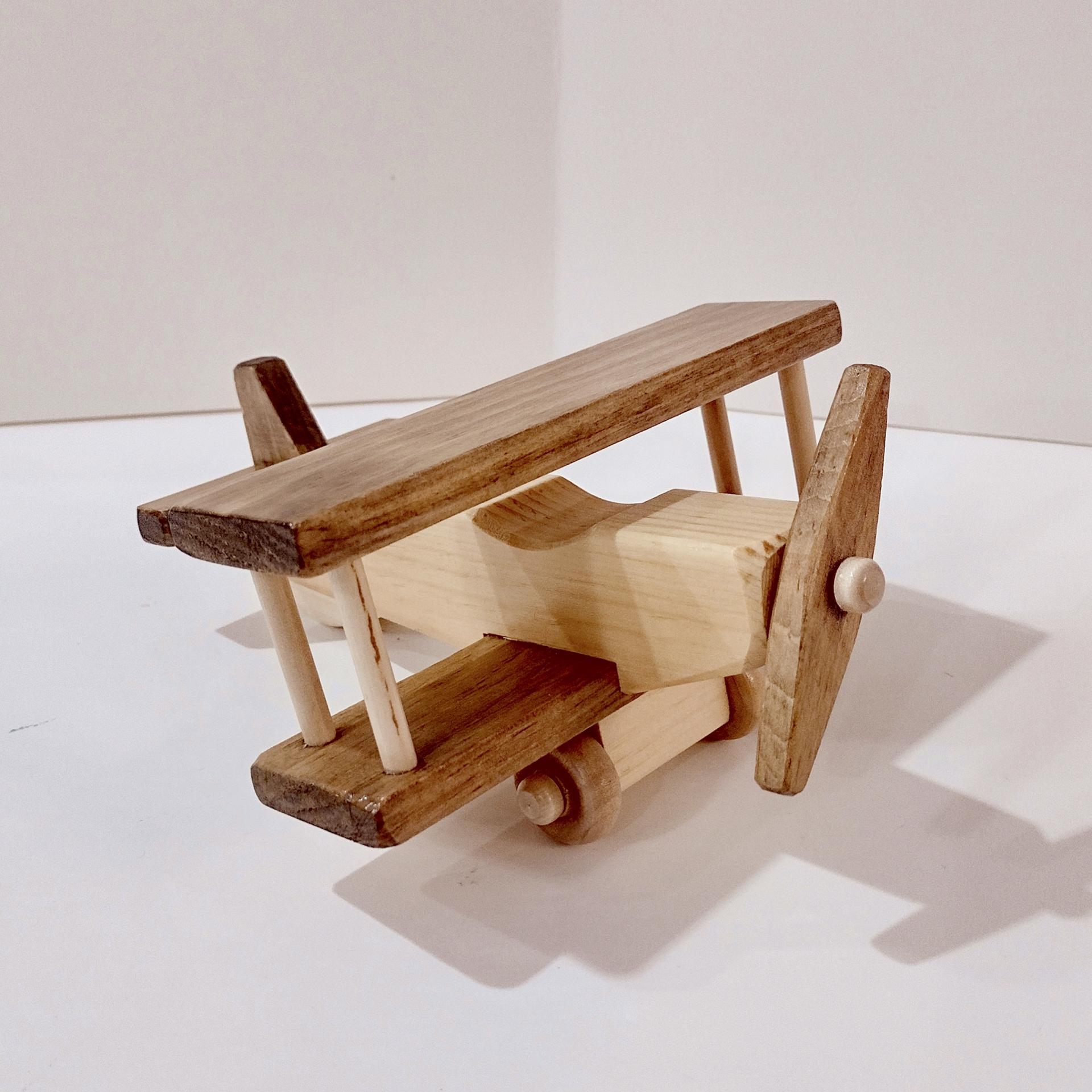 Vintage Wooden Airplane Rolling Child's Push Toy, Clip Clop Lapps Toys Handcrafted Amish Toy