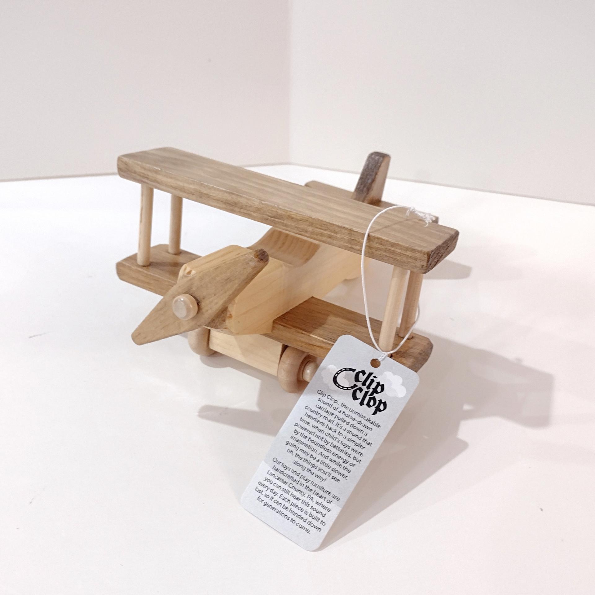 Vintage Wooden Airplane Rolling Child's Push Toy, Clip Clop Lapps Toys Handcrafted Amish Toy