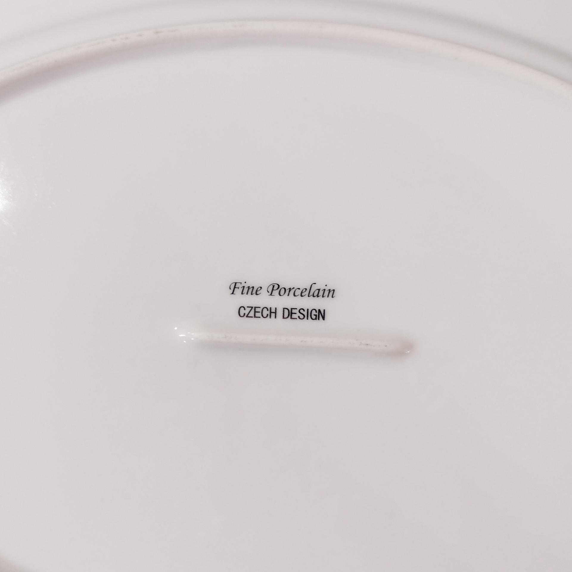 Vintage 14 Inch Oval Porcelain Serving Platter with Gold and Black Leaves Design