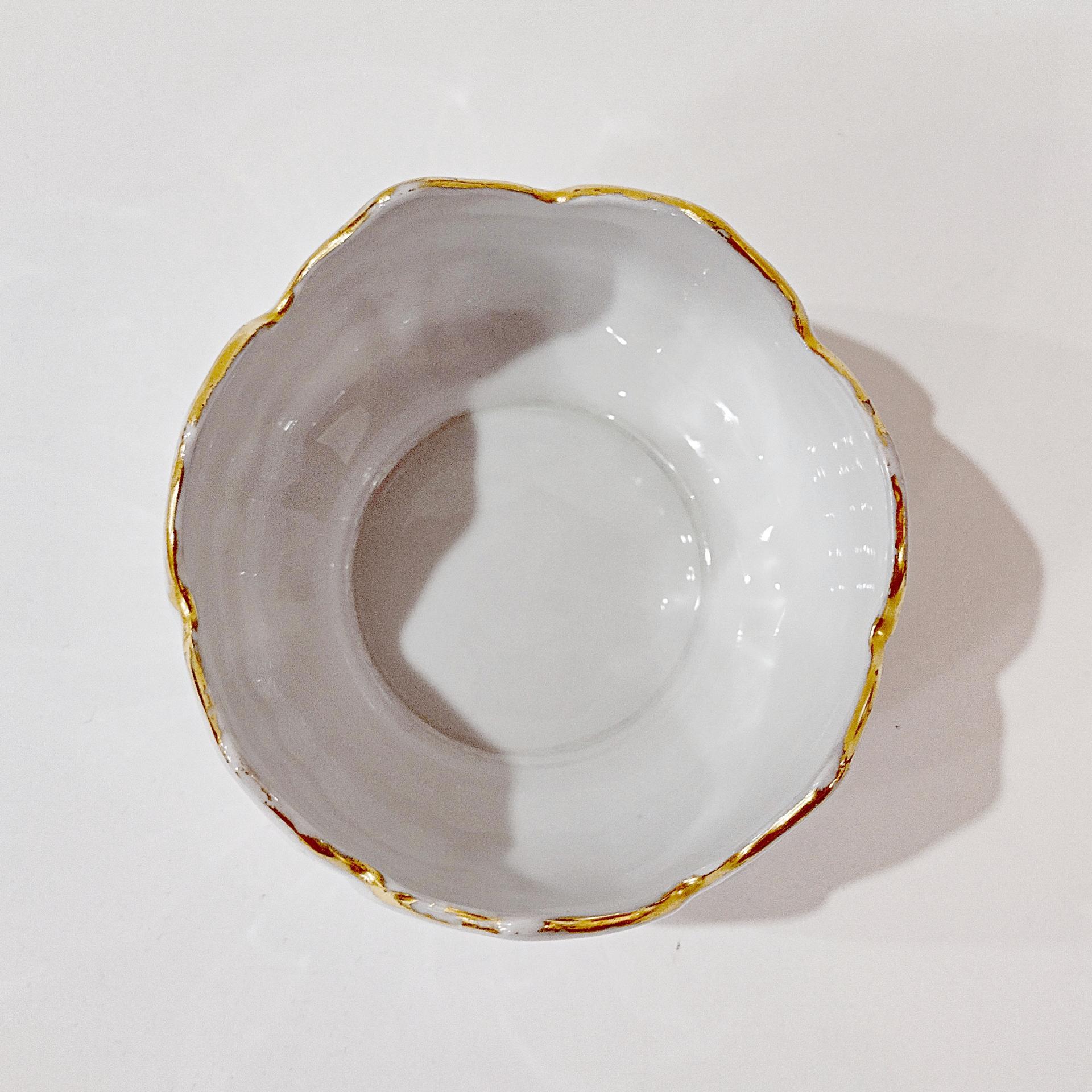Vintage White Iridescent Lusterware Flower Petal Bowl