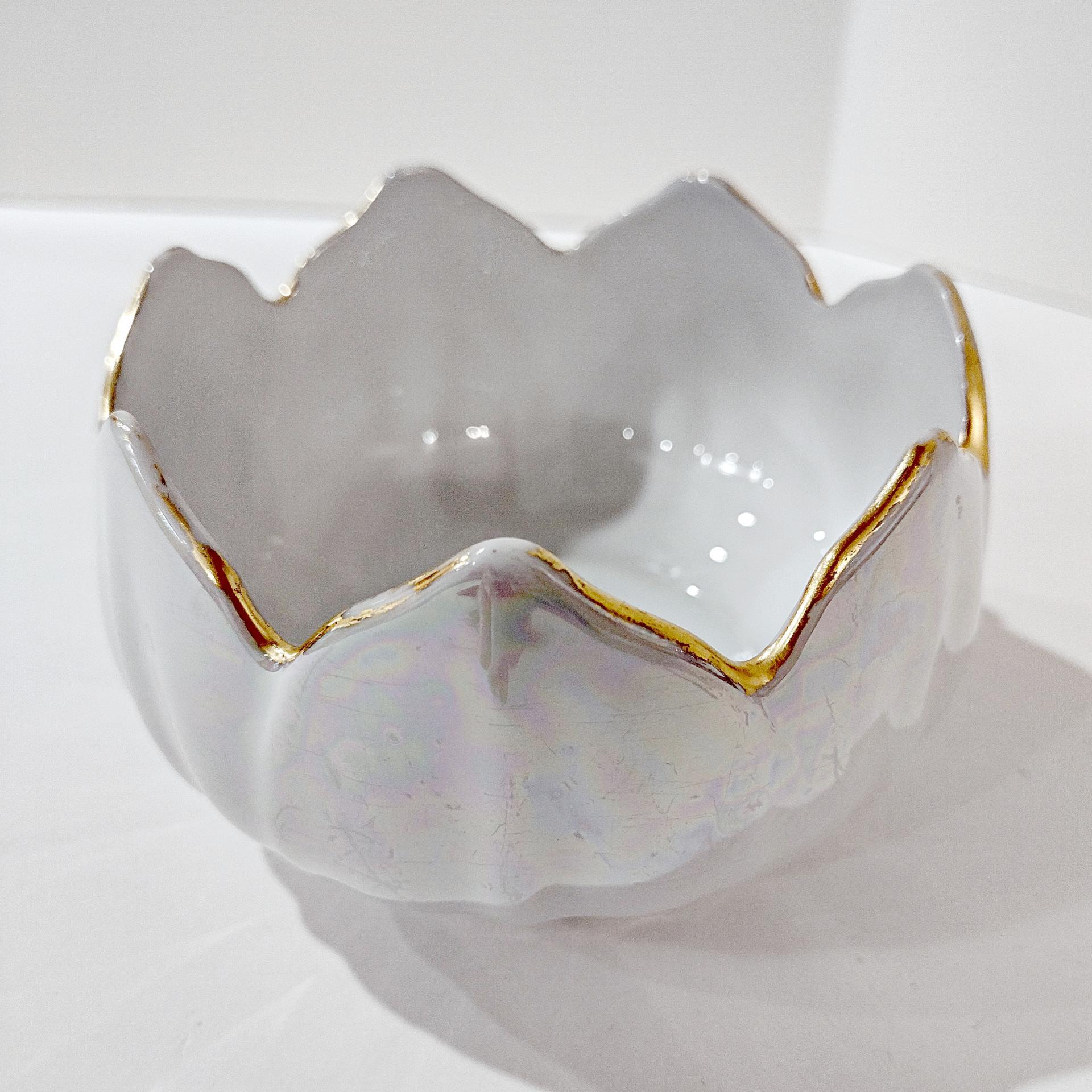 Vintage White Iridescent Lusterware Flower Petal Bowl