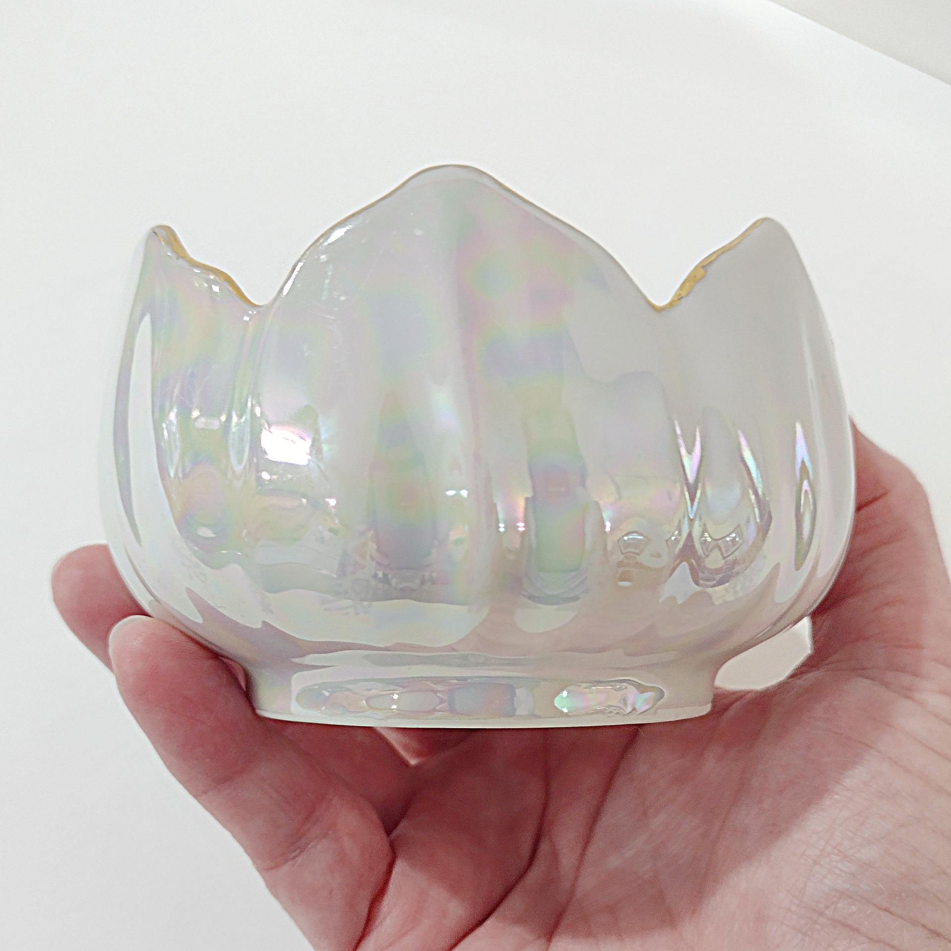 Vintage White Iridescent Lusterware Flower Petal Bowl