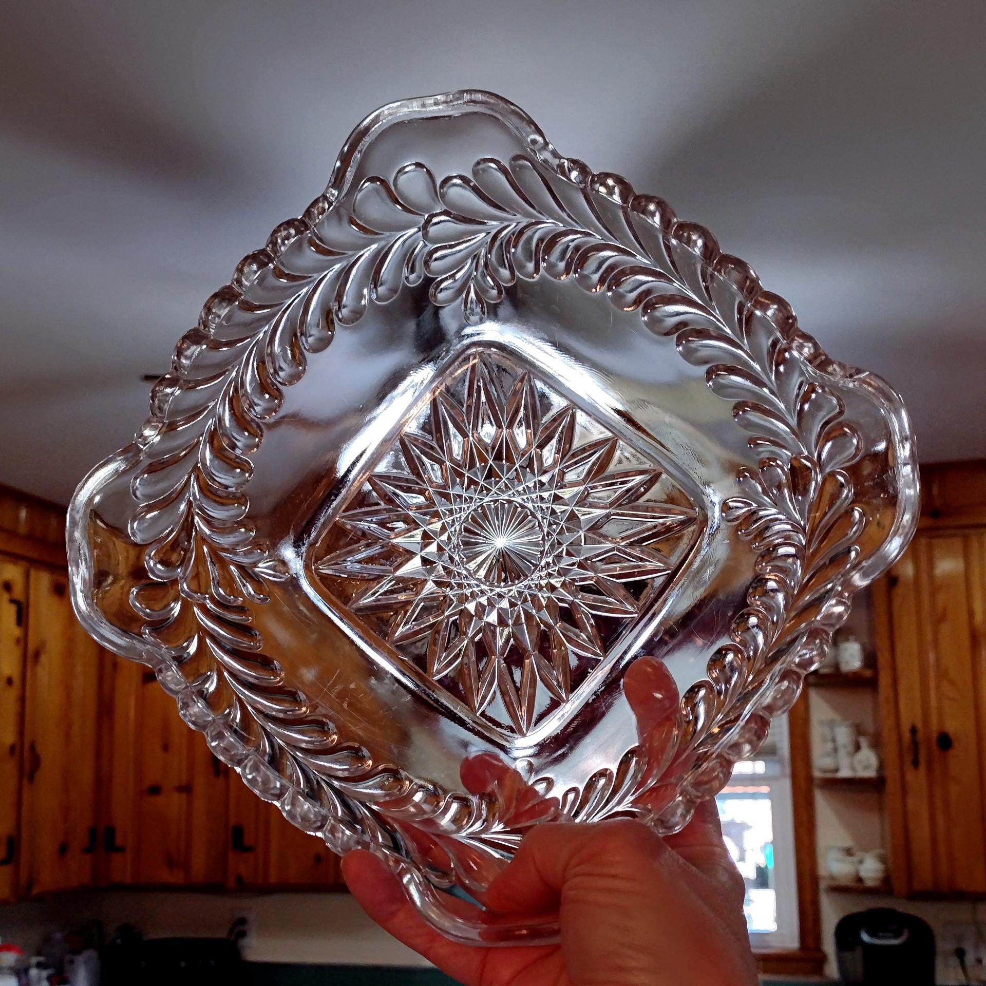 Antique Square Berry Bowl,  Adams and Company Plume Pattern Fruit Bowl / Centerpiece Bowl