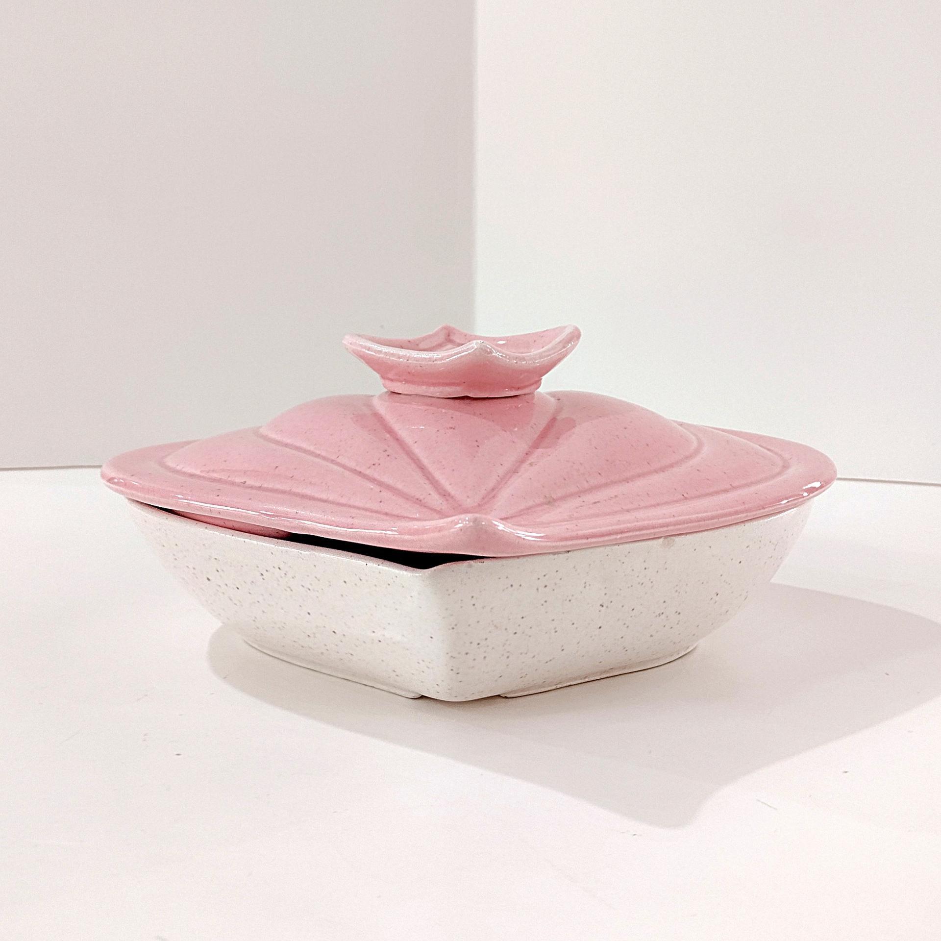 Vintage California Pottery USA Pink Onion Covered Serving Dish