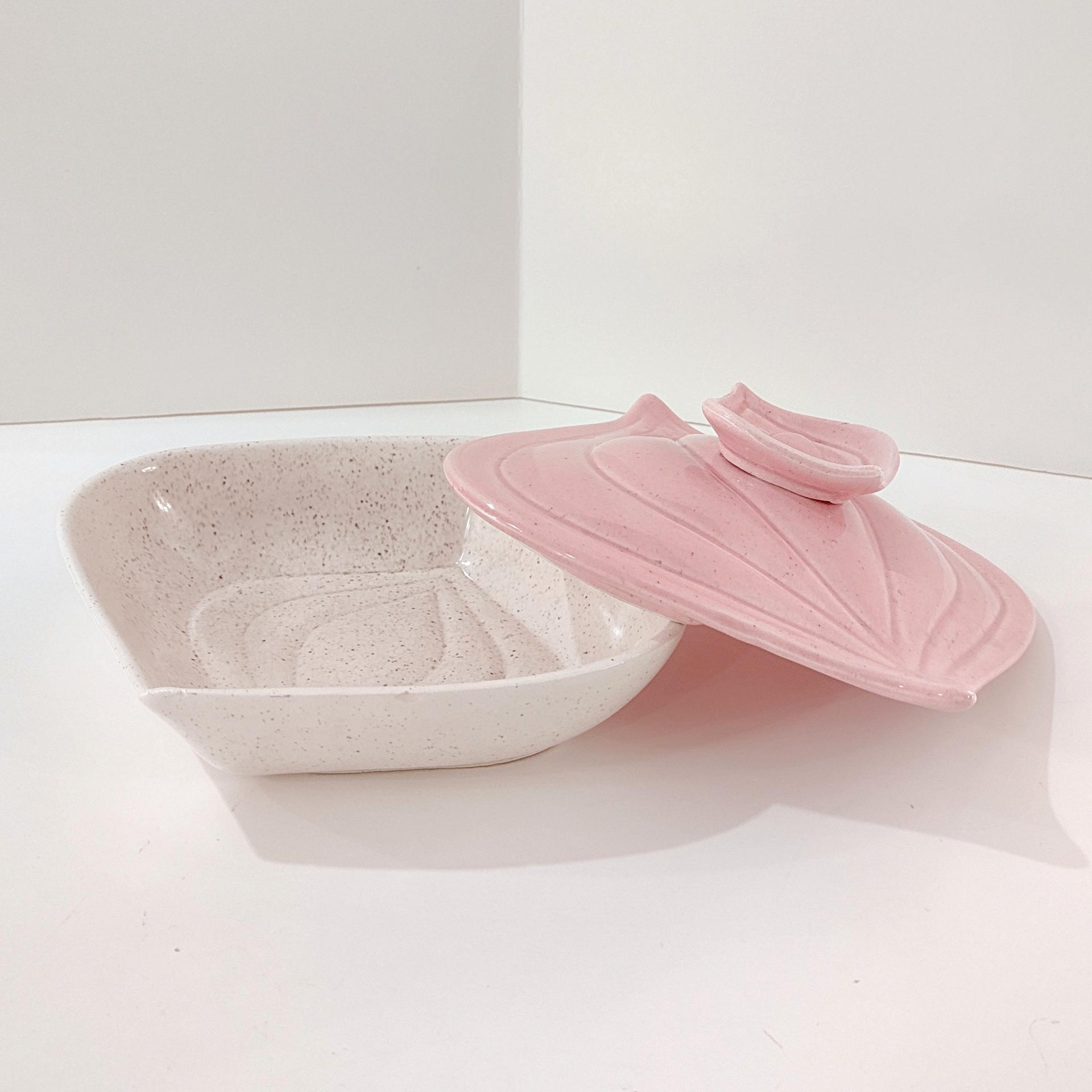 Vintage California Pottery USA Pink Onion Covered Serving Dish