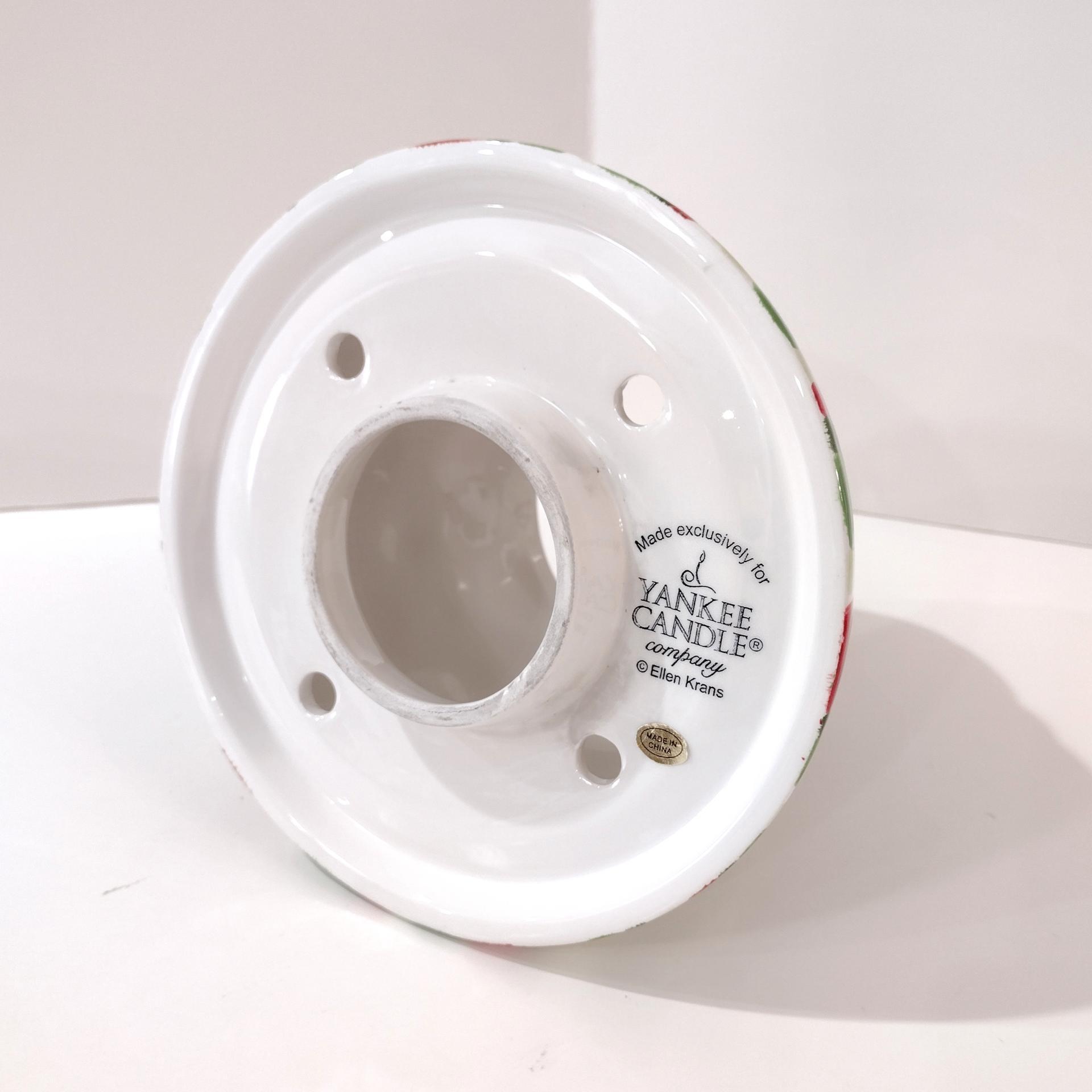 Vintage Yankee Candle Ceramic Shade Jar Topper, Ellen Krans Red and Green Polka Holiday Design