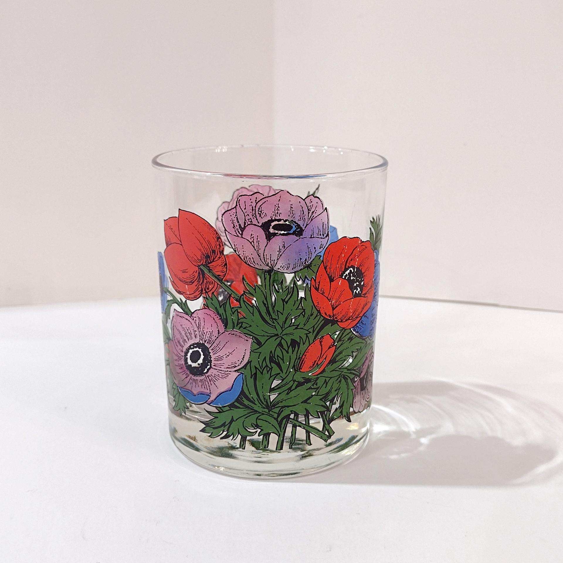Vintage Georges Briard Anemone Poppies Rocks Glass, Floral Poppy Lowball Glass