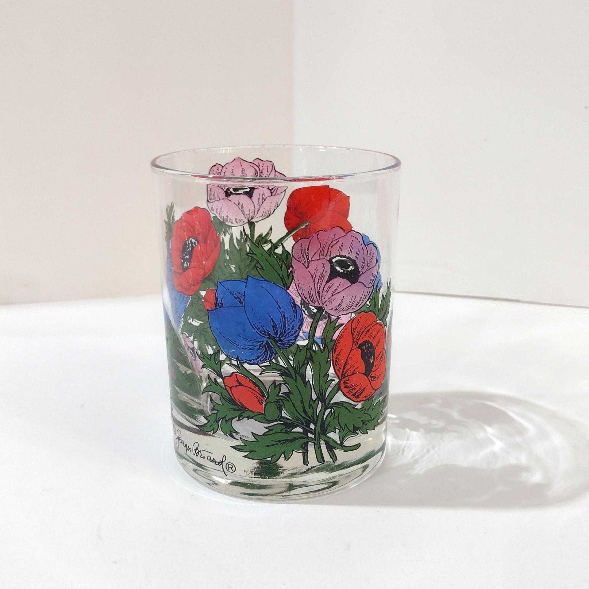 Vintage Georges Briard Anemone Poppies Rocks Glass, Floral Poppy Lowball Glass