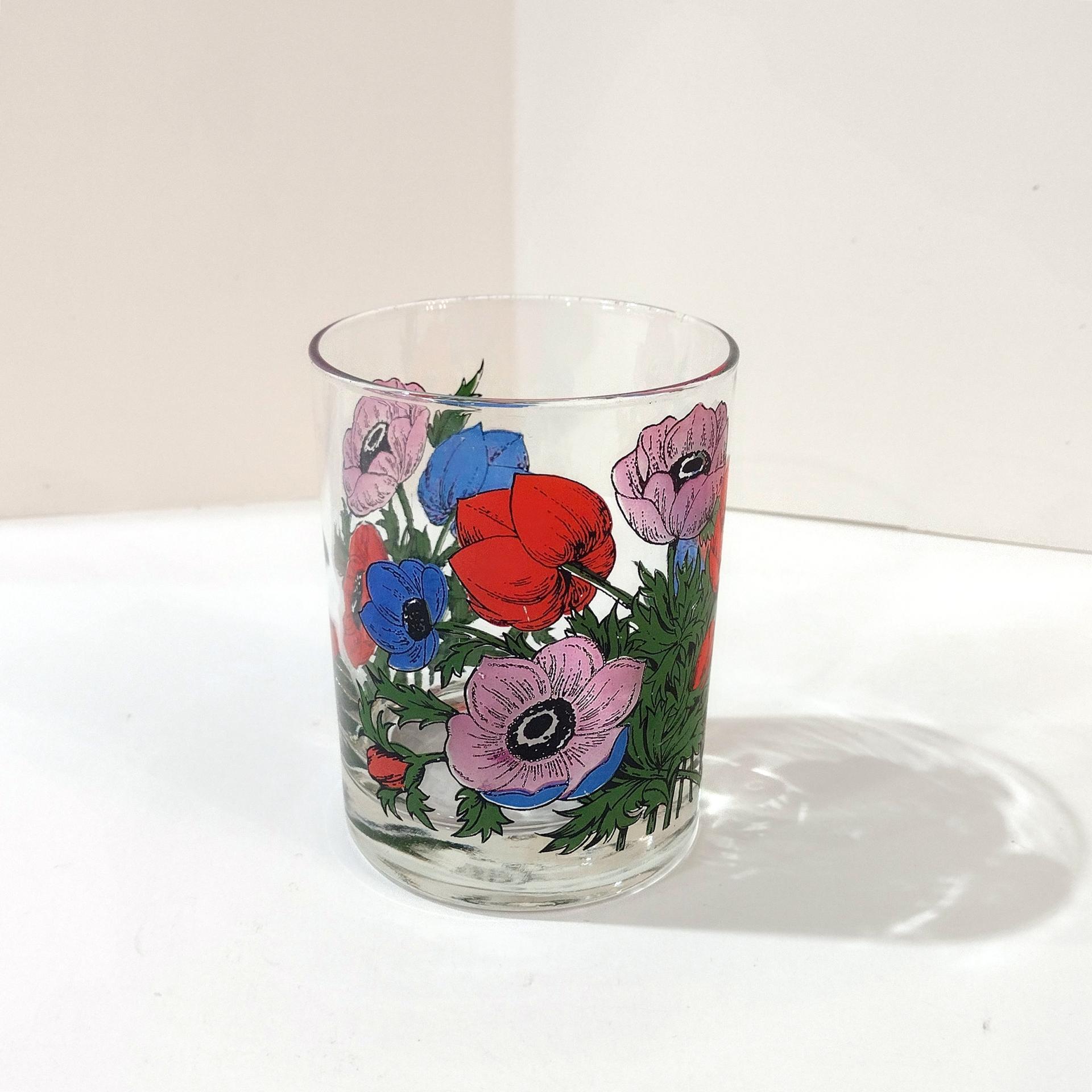 Vintage Georges Briard Anemone Poppies Rocks Glass, Floral Poppy Lowball Glass