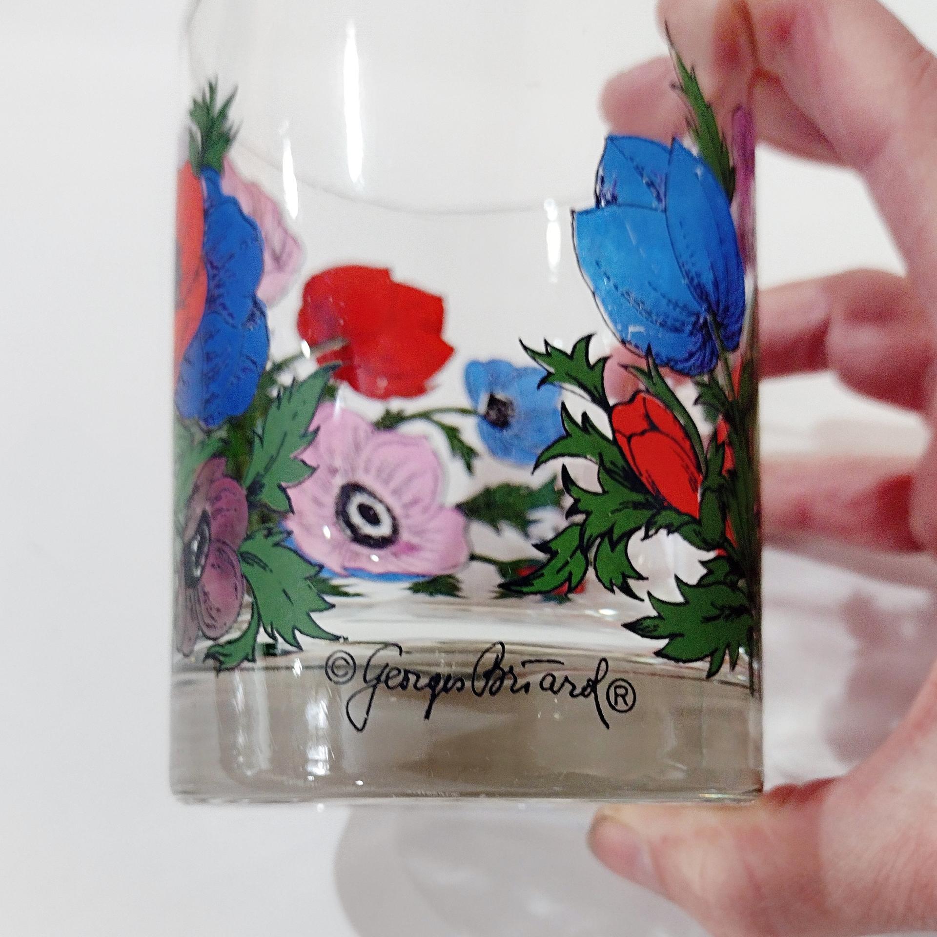 Vintage Georges Briard Anemone Poppies Rocks Glass, Floral Poppy Lowball Glass