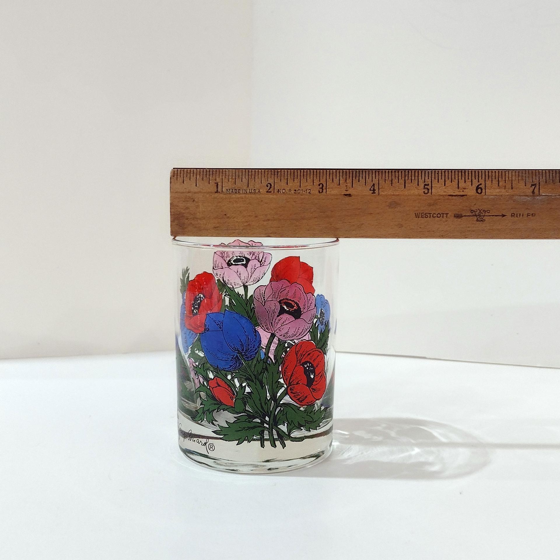 Vintage Georges Briard Anemone Poppies Rocks Glass, Floral Poppy Lowball Glass