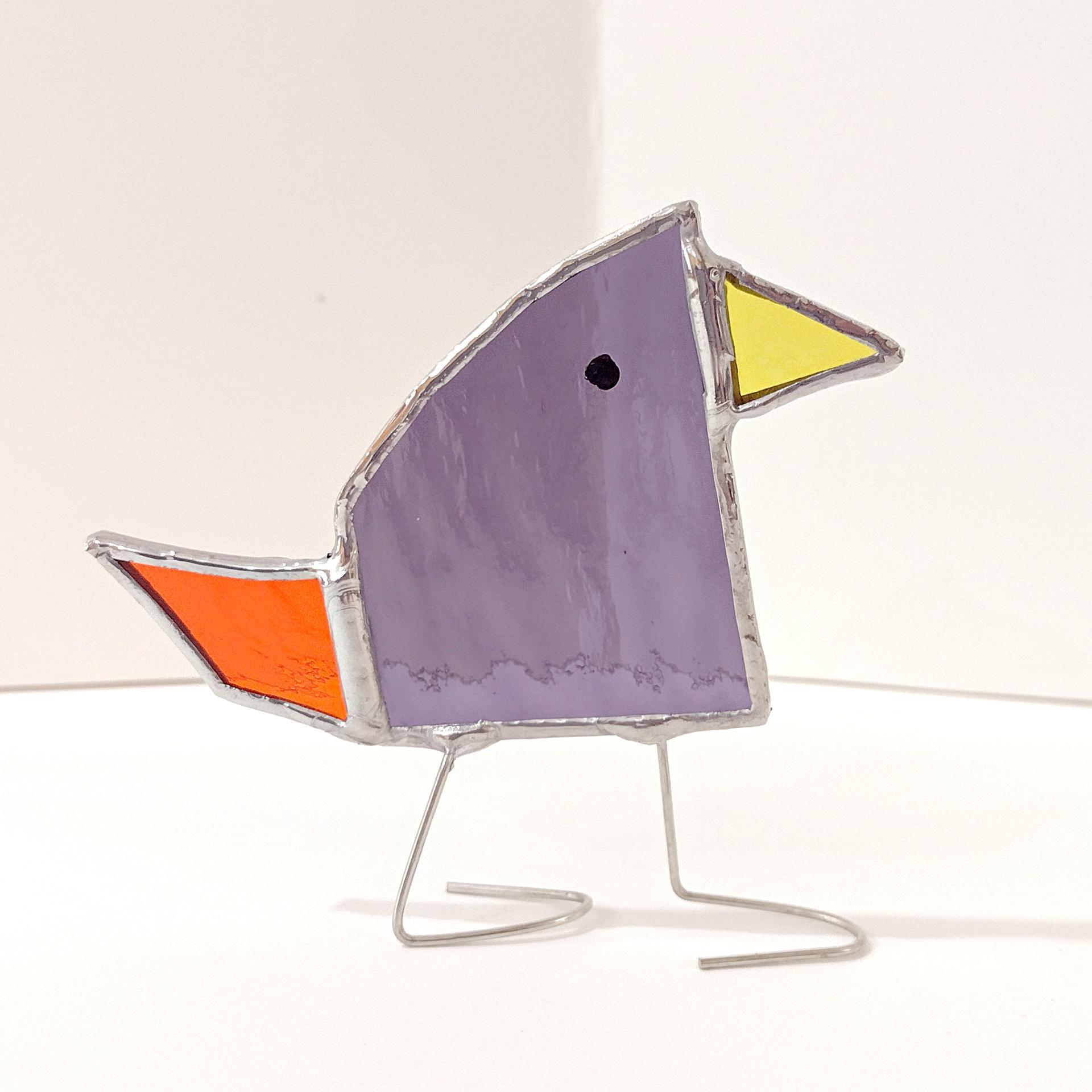 Stained Glass Standing Bird, Funky Glass Bird, Purple and Orange Bird Suncatcher, Windowsill Free Standing Bird