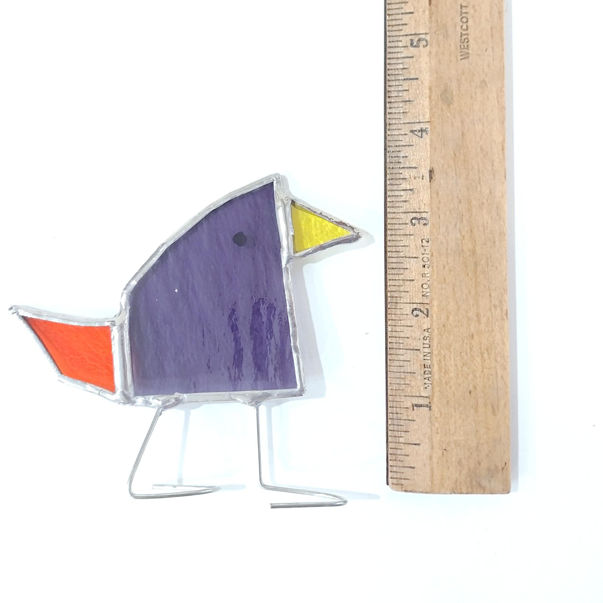 Stained Glass Standing Bird, Funky Glass Bird, Purple and Orange Bird Suncatcher, Windowsill Free Standing Bird