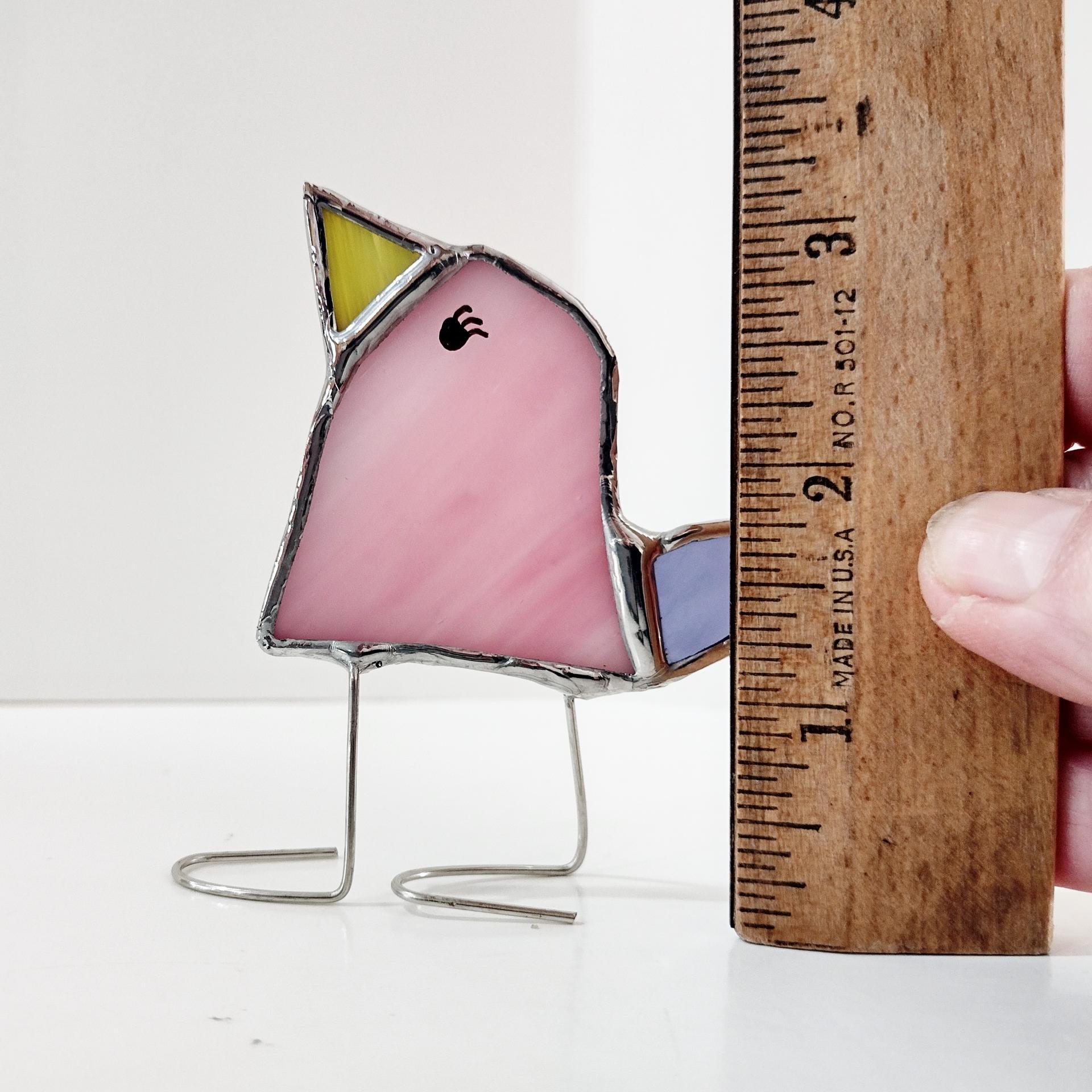 Stained Glass Standing Bird, Funky Glass Bird, Pink and Purple Bird Suncatcher, Windowsill Decor Free Standing Bird