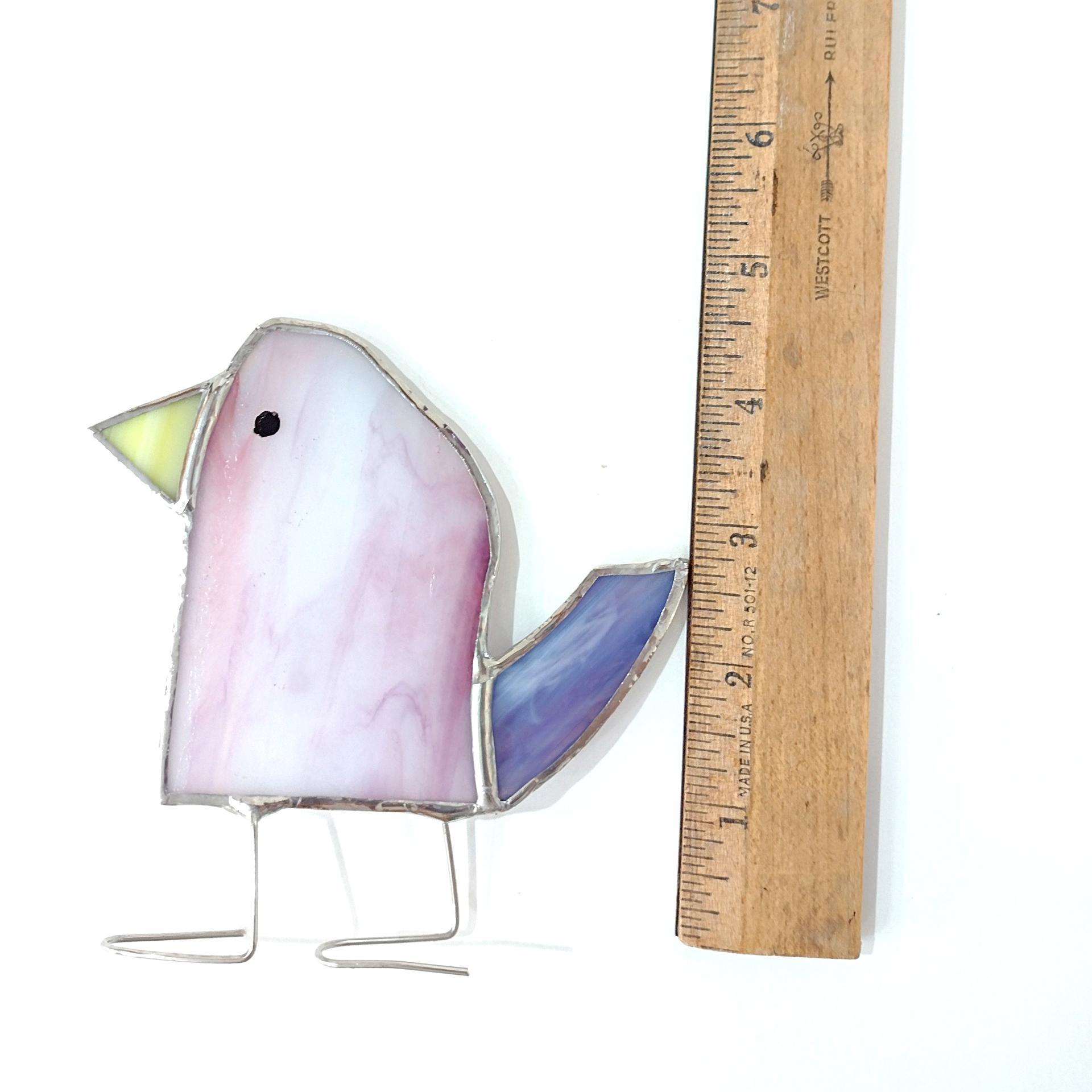 Stained Glass Standing Bird, Funky Glass Bird, Pink and Purple Bird Suncatcher, Windowsill Sitter Free Standing Bird