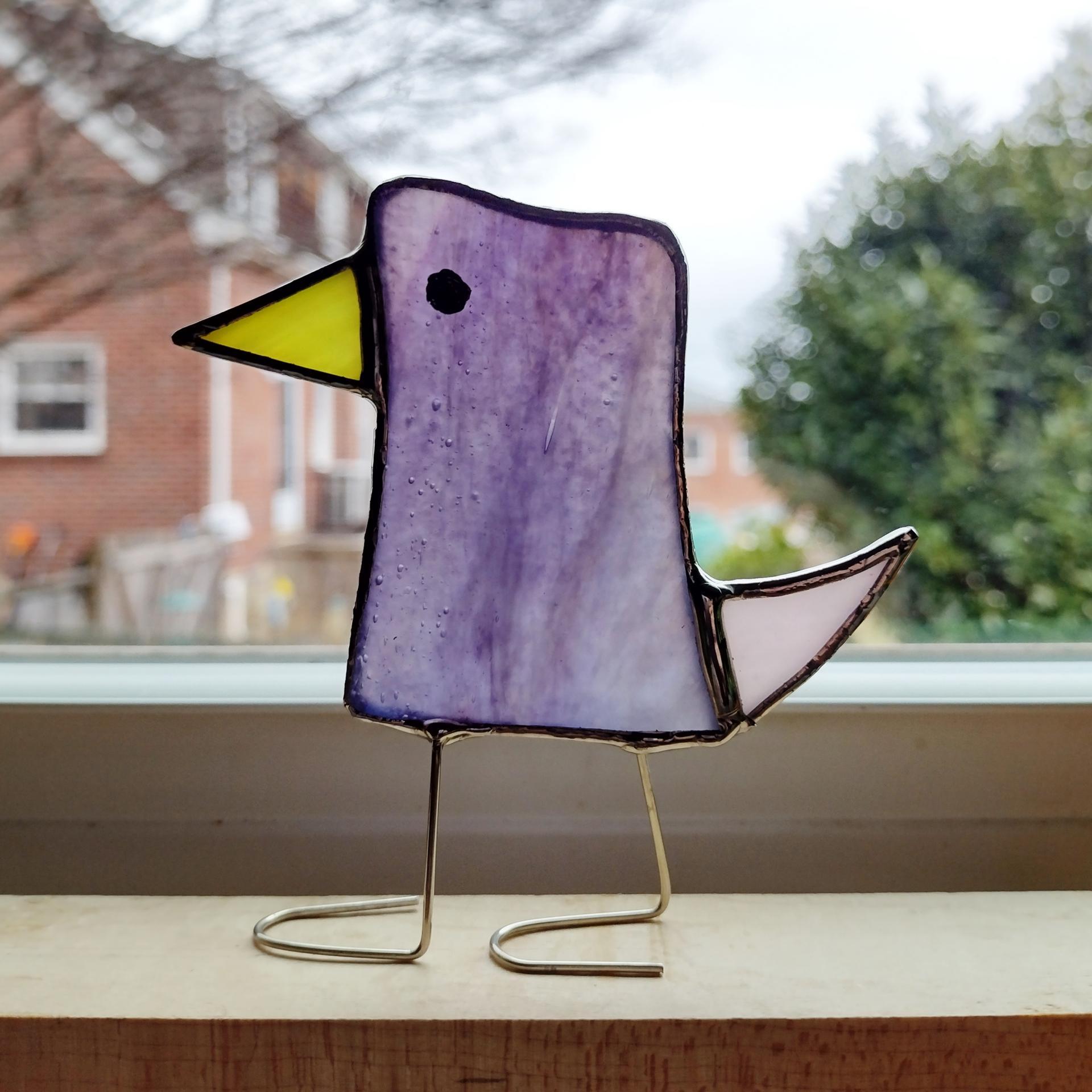 Stained Glass Standing Bird, Funky Glass Bird, Purple and Pink Bird Suncatcher, Mother's Day Gift